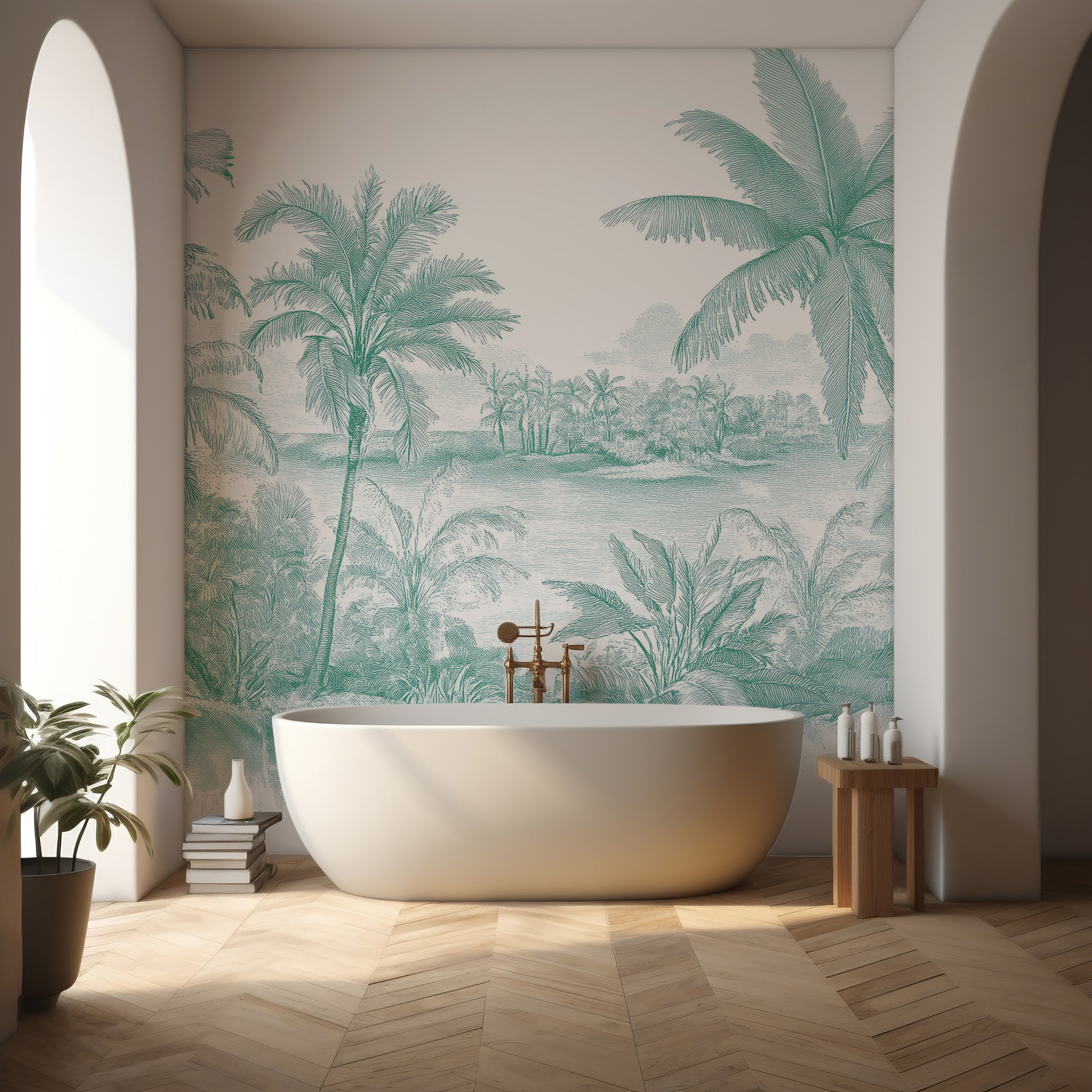 Removable non-woven forest mural.
Timeless French scenic wallpaper.