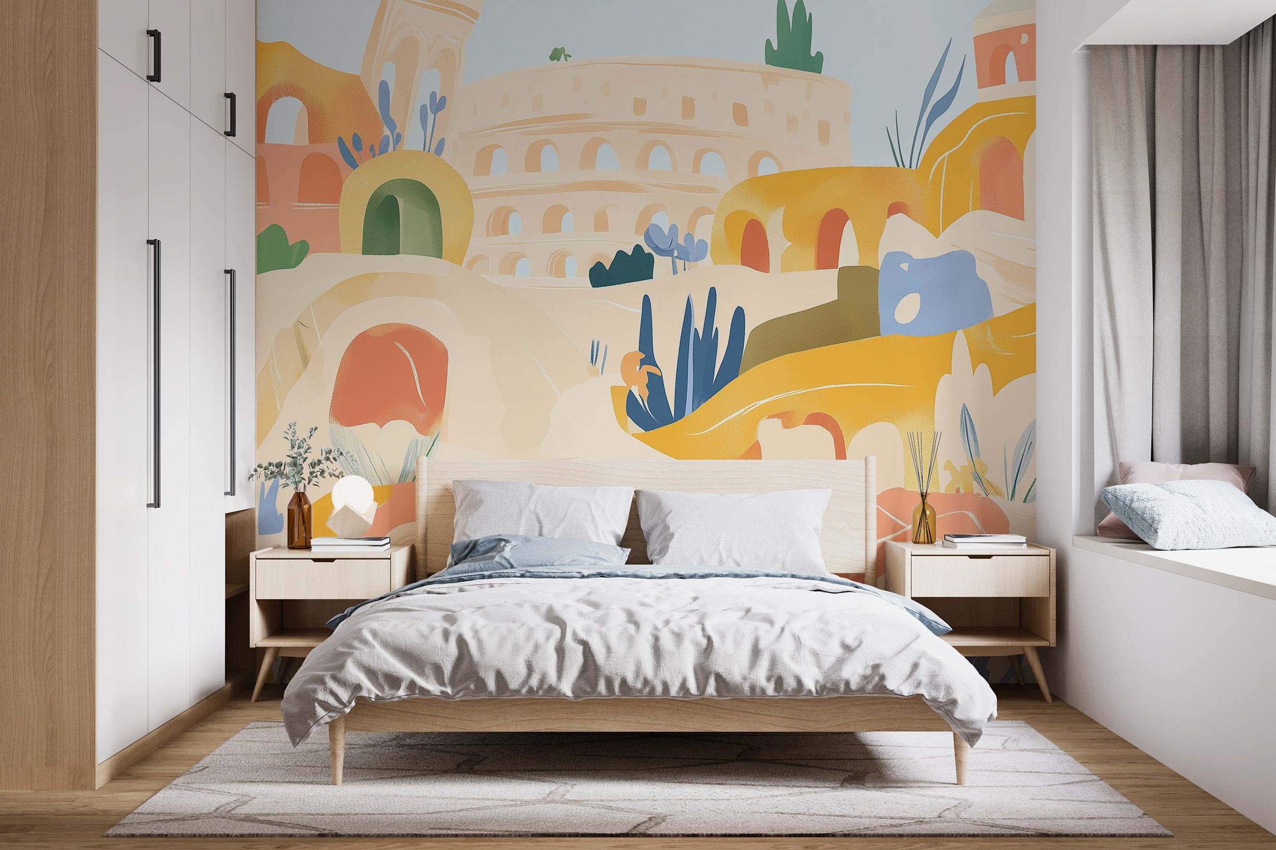 Rome illustration wall mural.
Abstract colorful city symbols wallpaper.