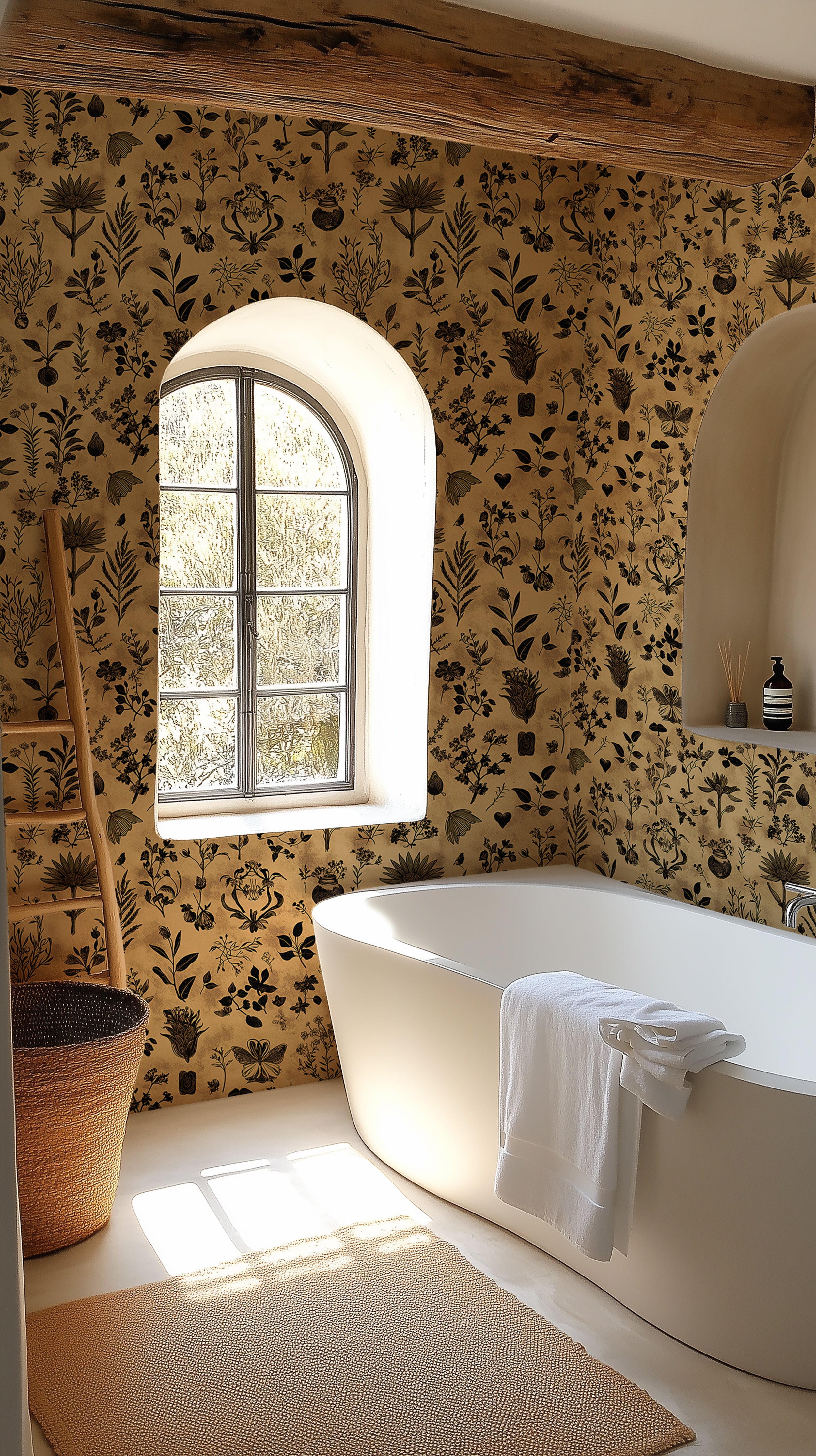 Light sand brown herbal botanical wallpaper.
Vintage herbal plant wall mural.