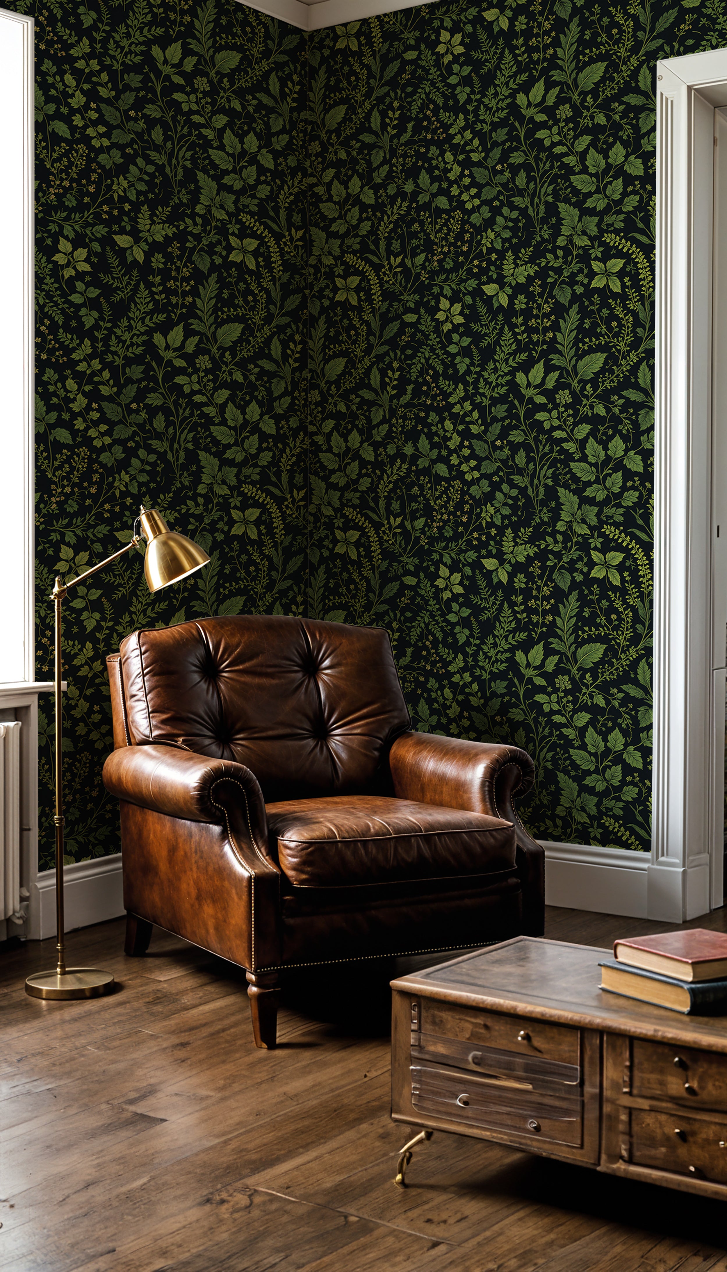 Serene botanical wallpaper for living rooms.
Removable nature-inspired wall mural.