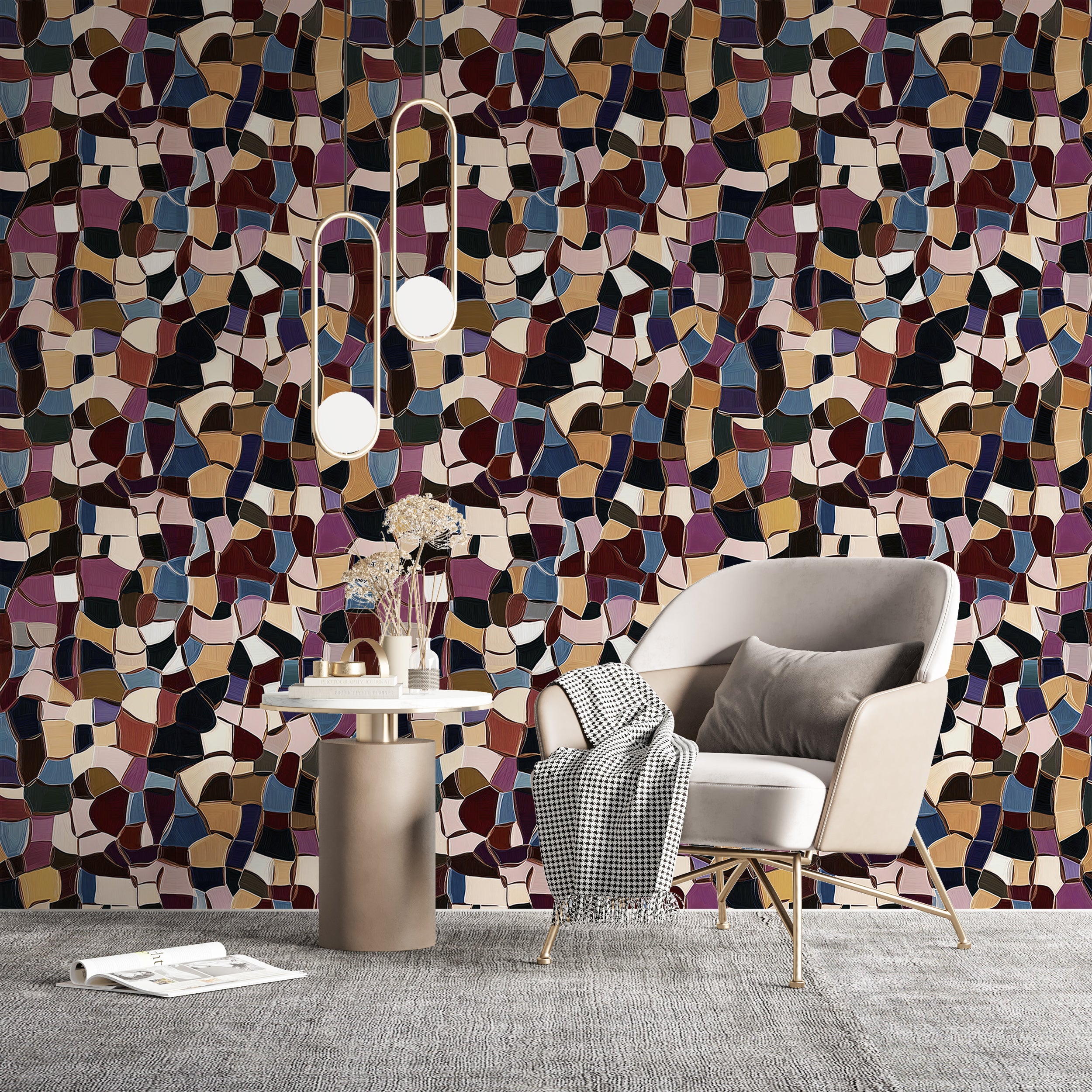 Colorful Small Mosaic Glass Tiles Wallpaper, Abstract Tile Design Wall Decor, Vibrant Geometric Pattern, Modern Peel and Stick Wallpaper