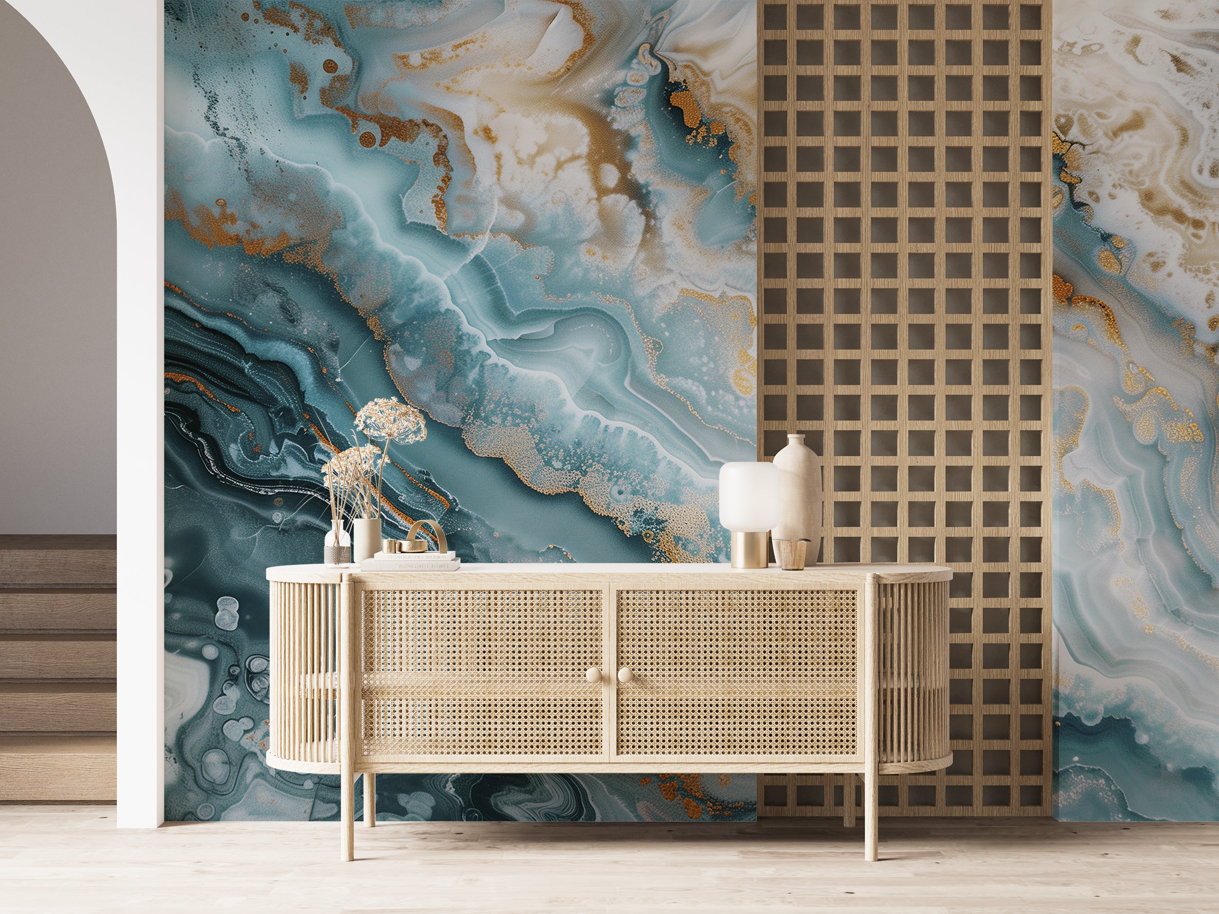 Aquamarine marble wall mural Blue stone wallpaper mural
