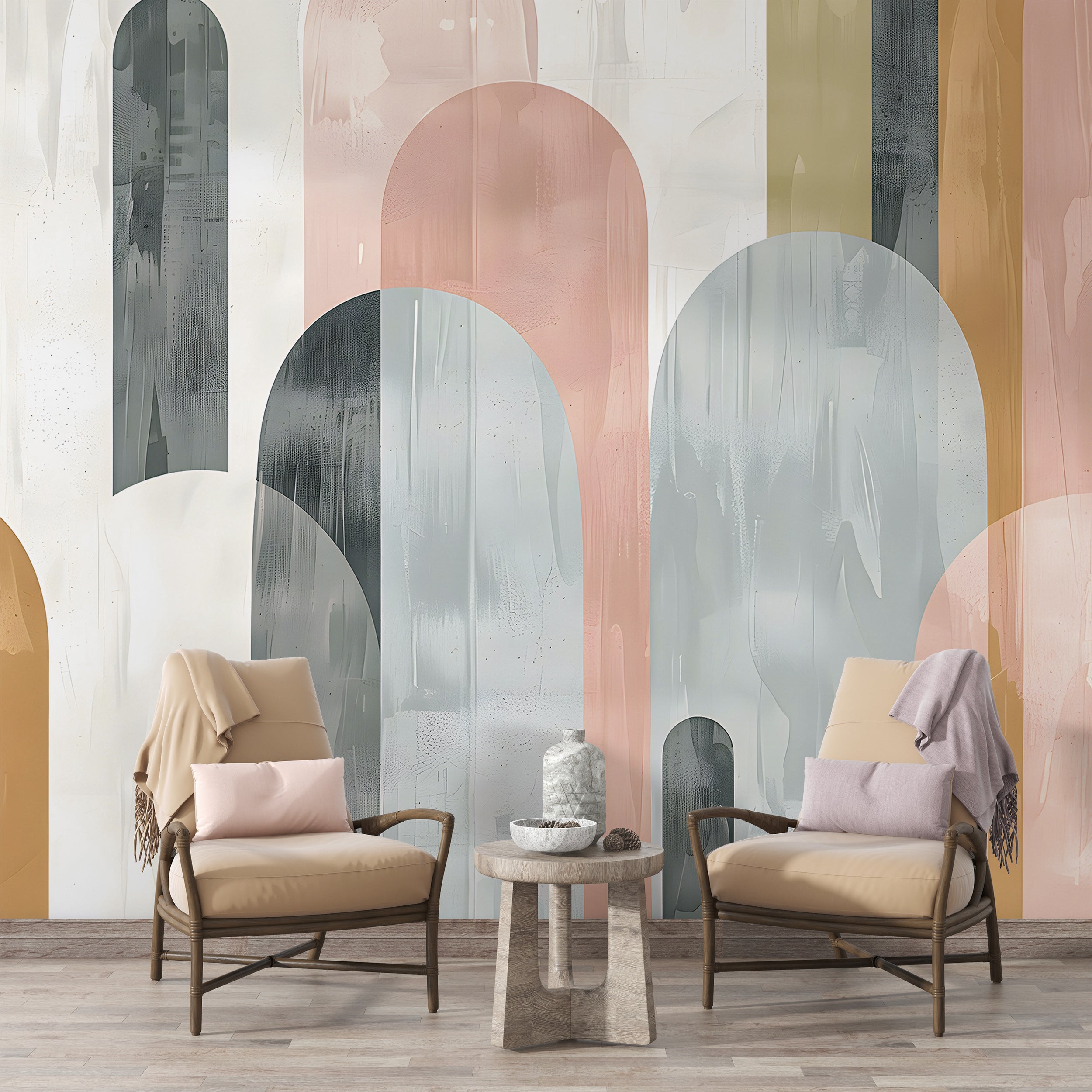 Pastel Colors Geometric Wallpaper Mural Peel and Stick Boho Arches Wall Decor