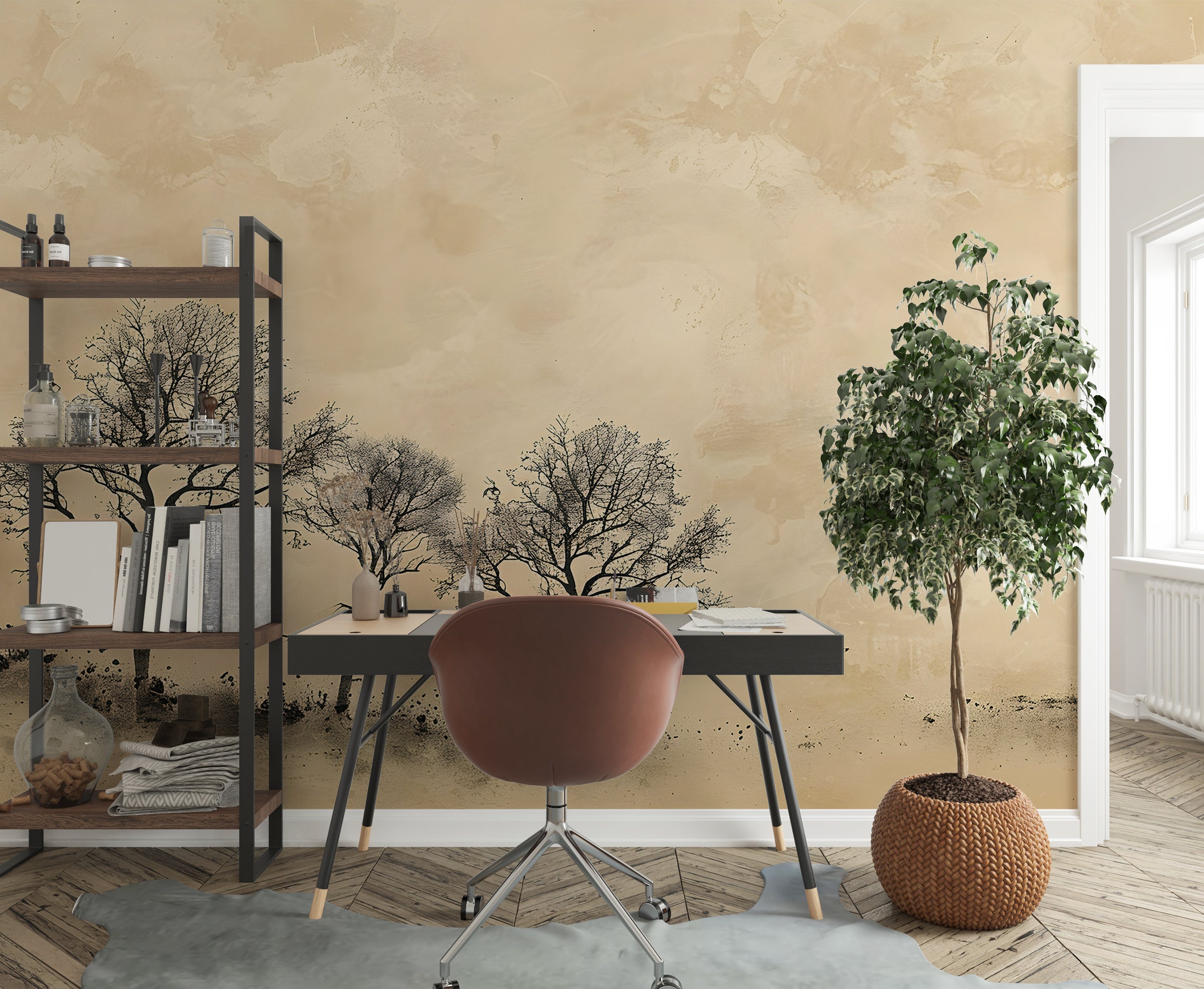 Beige Abstract Tree Pattern Decal