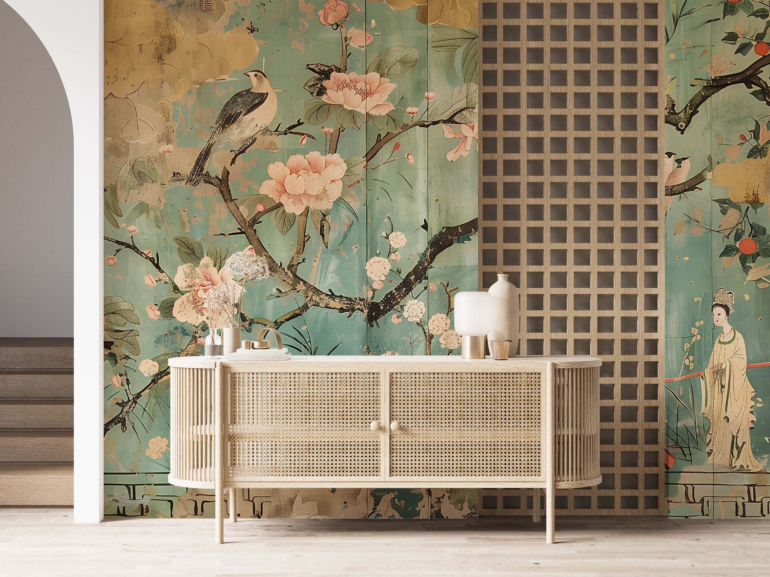 Vintage Japanese Art Wall Mural Chinoiserie Peel and Stick Wallpaper