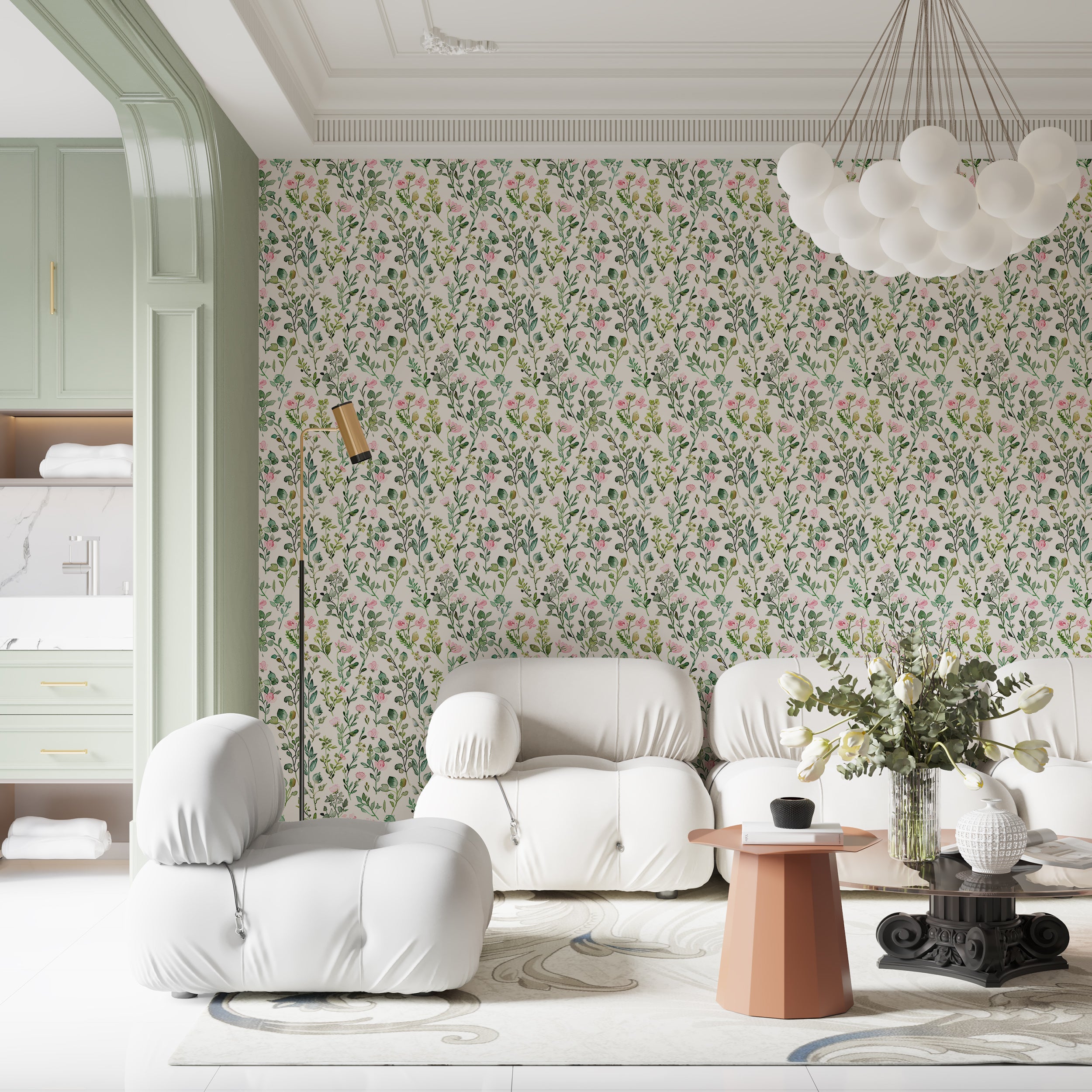 Meadow Flowers Wallpaper, Soft Botanical Wall Decor, Peel and Stick Floral Pattern