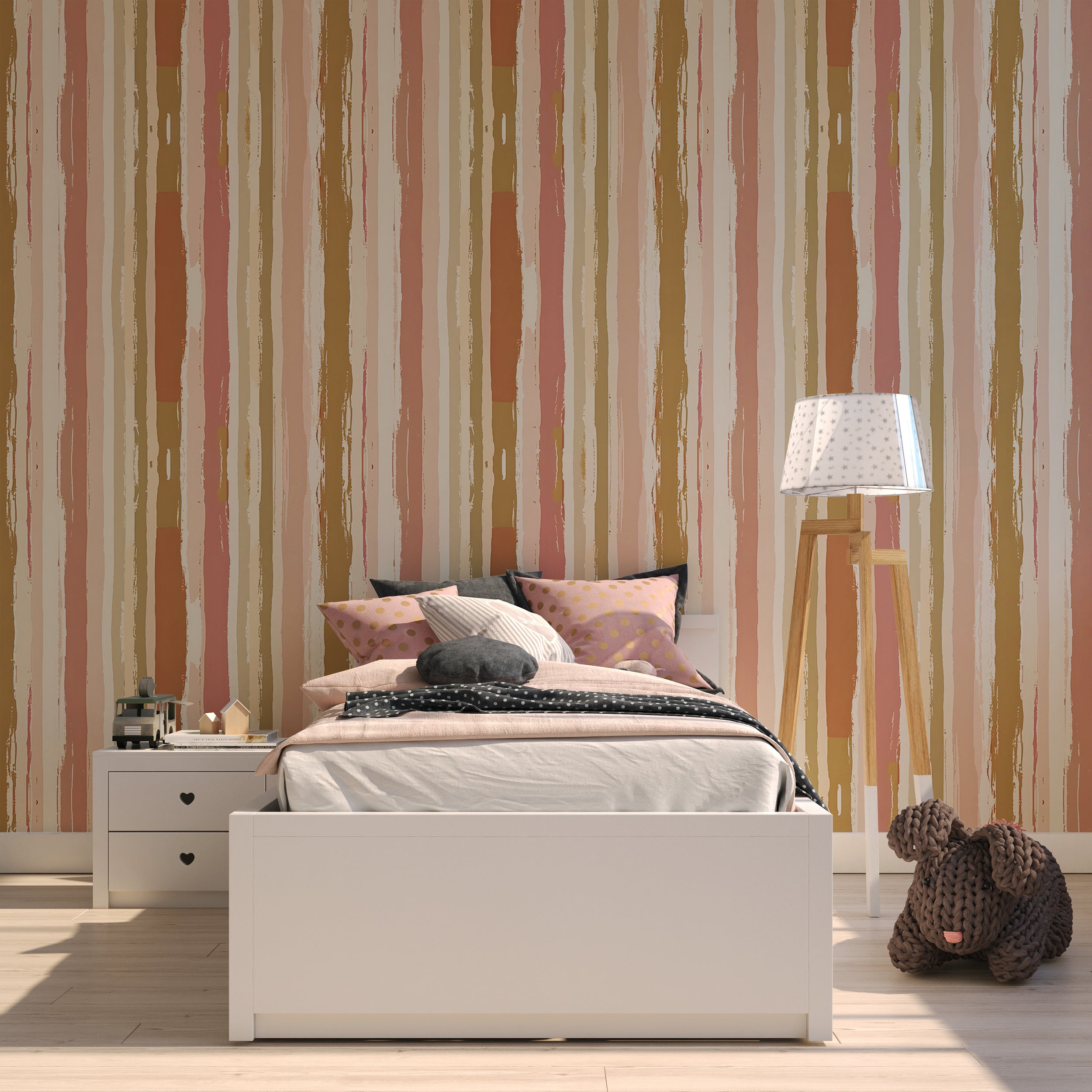 Beige and Pink Striped Nursery Wall Decor