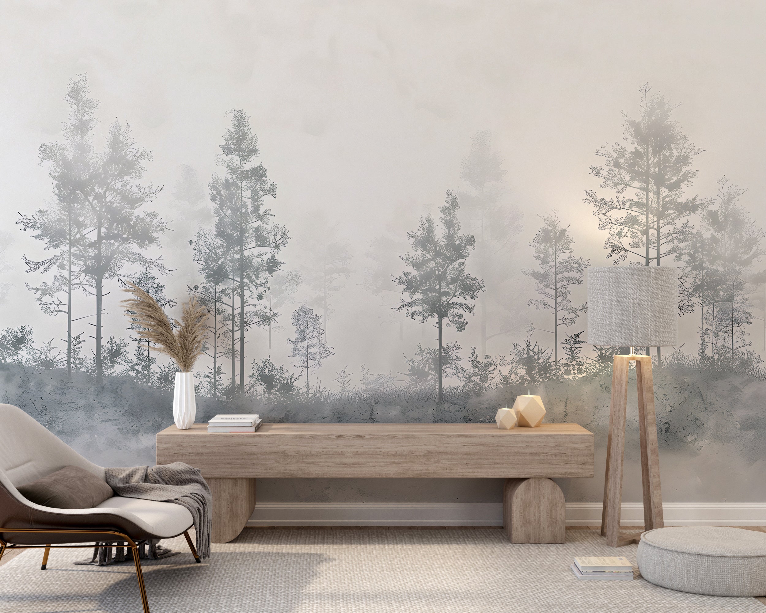 Removable Minimalistic Wall Decor Classic Monochrome Trees Wallpaper