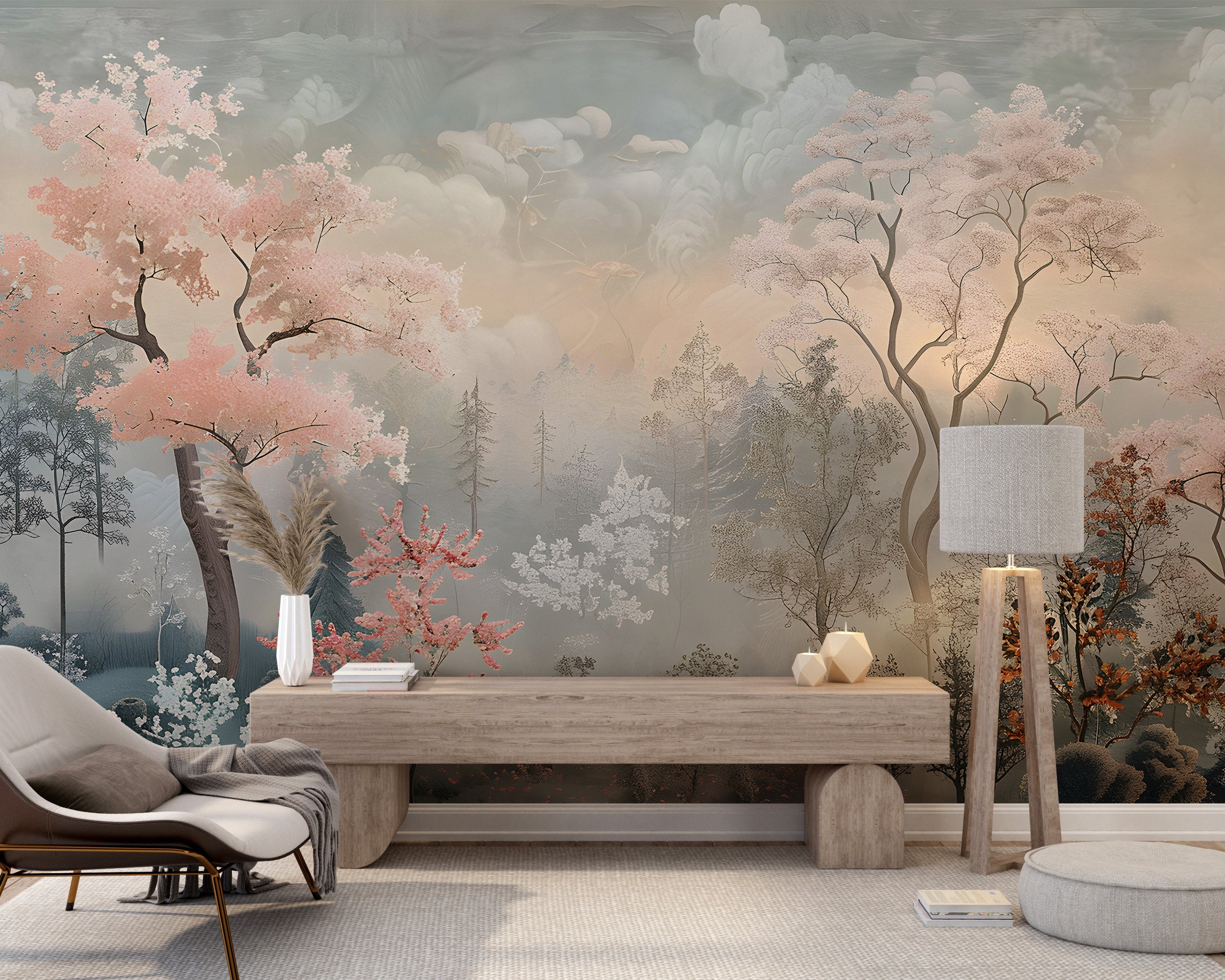 Watercolor Forest Mural Colorful Trees Wallpaper