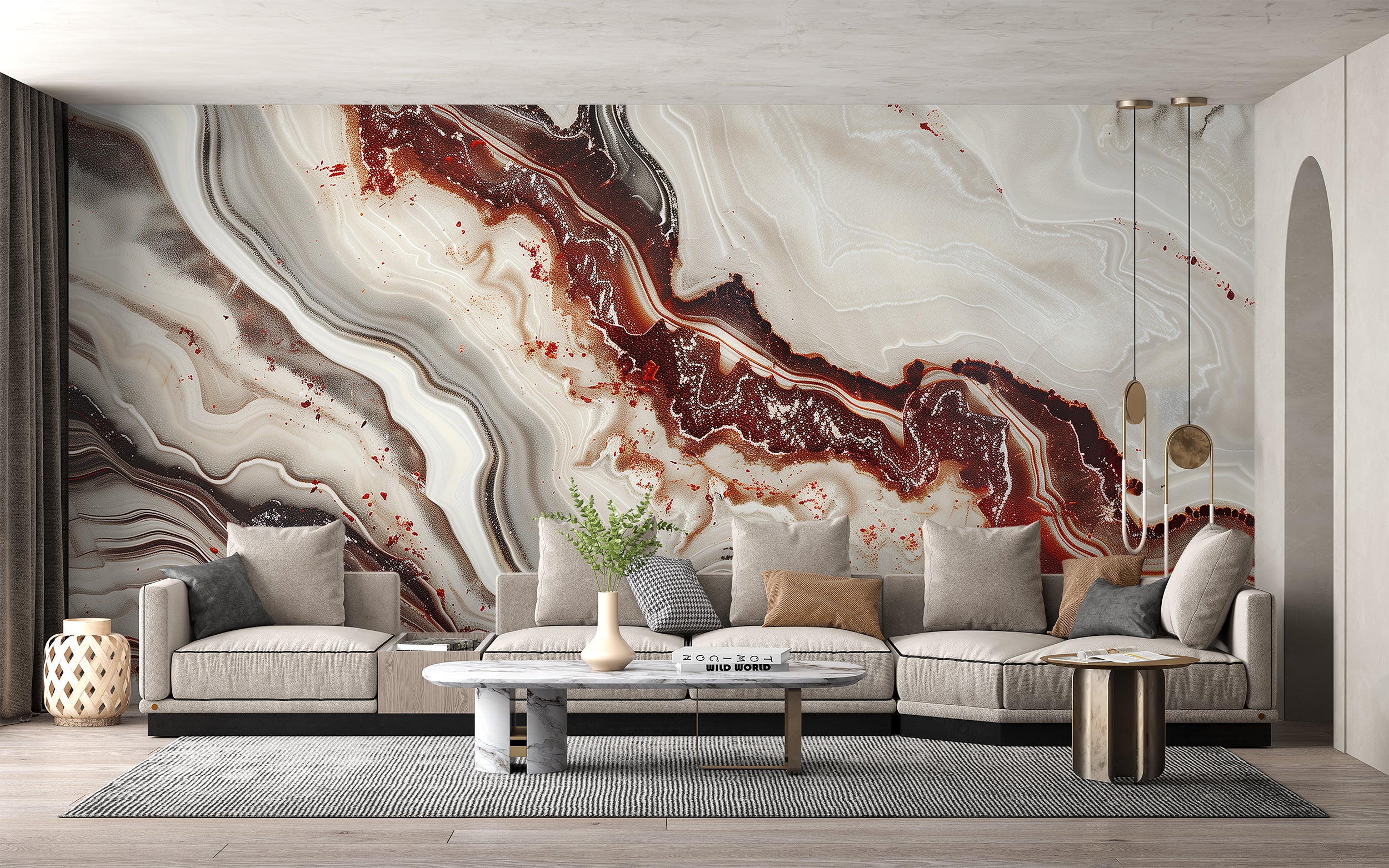 Sophisticated grey and red wallpaper
