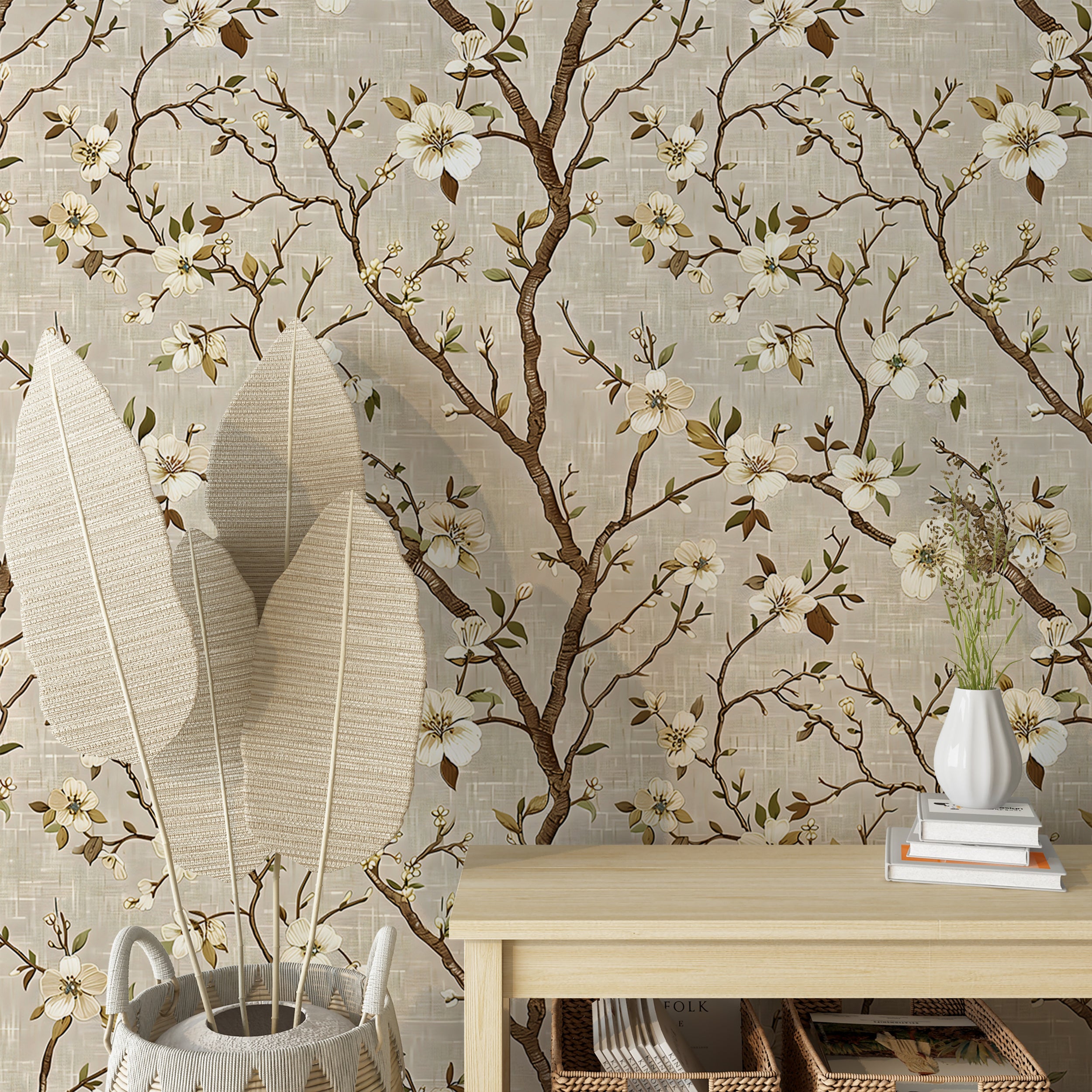Beige and white botanical wall art