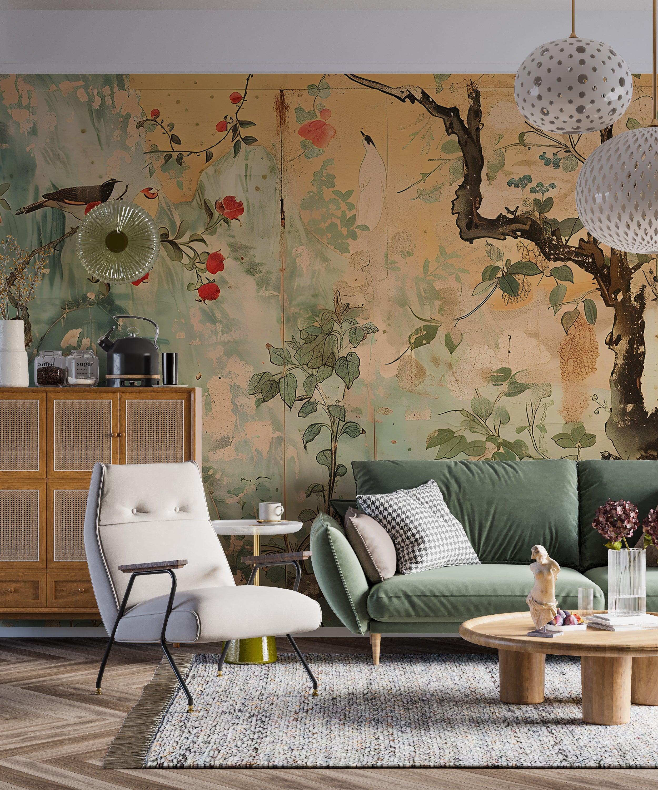 Vintage Chinoiserie nature mural Classic Japanese art wall decor