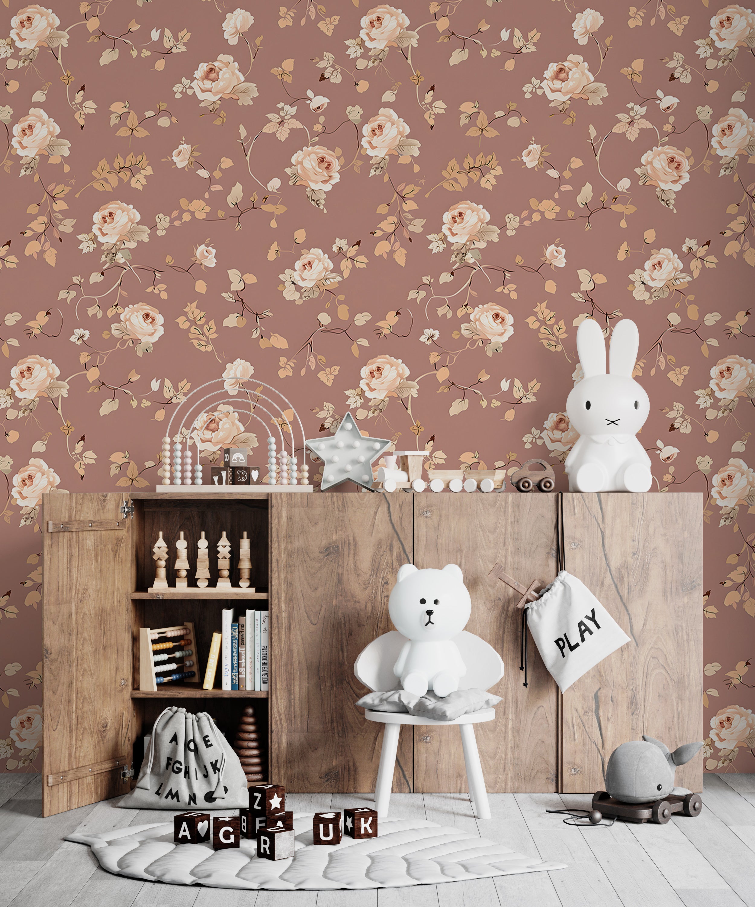 Removable flowers and leaves wallpaper