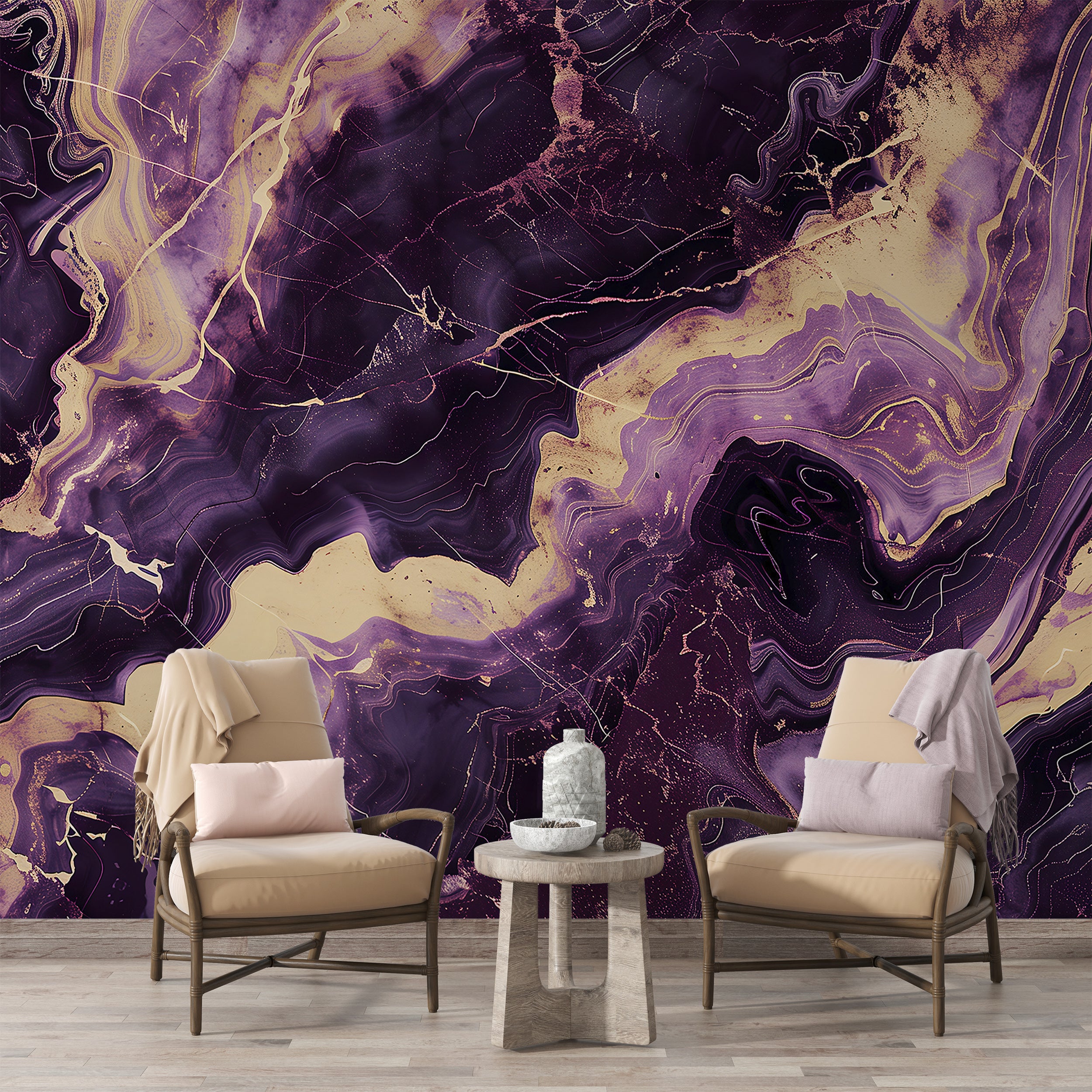 Purple and Beige Marble Wallpaper, Dark Marble Mural, Peel and Stick Purple Stone Wallpaper, Dark Alcohol Ink Accent Wall Decor
