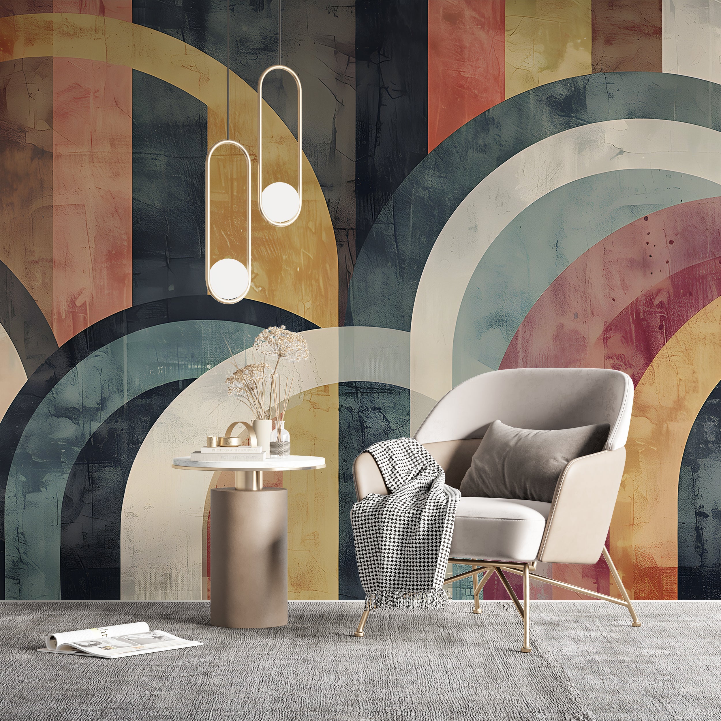 Arch Wallpaper, Abstract Geometric Wall Mural, Peel and Stick Colorful Boho Style Shapes Wallpaper, Modern Accent Wall Mural