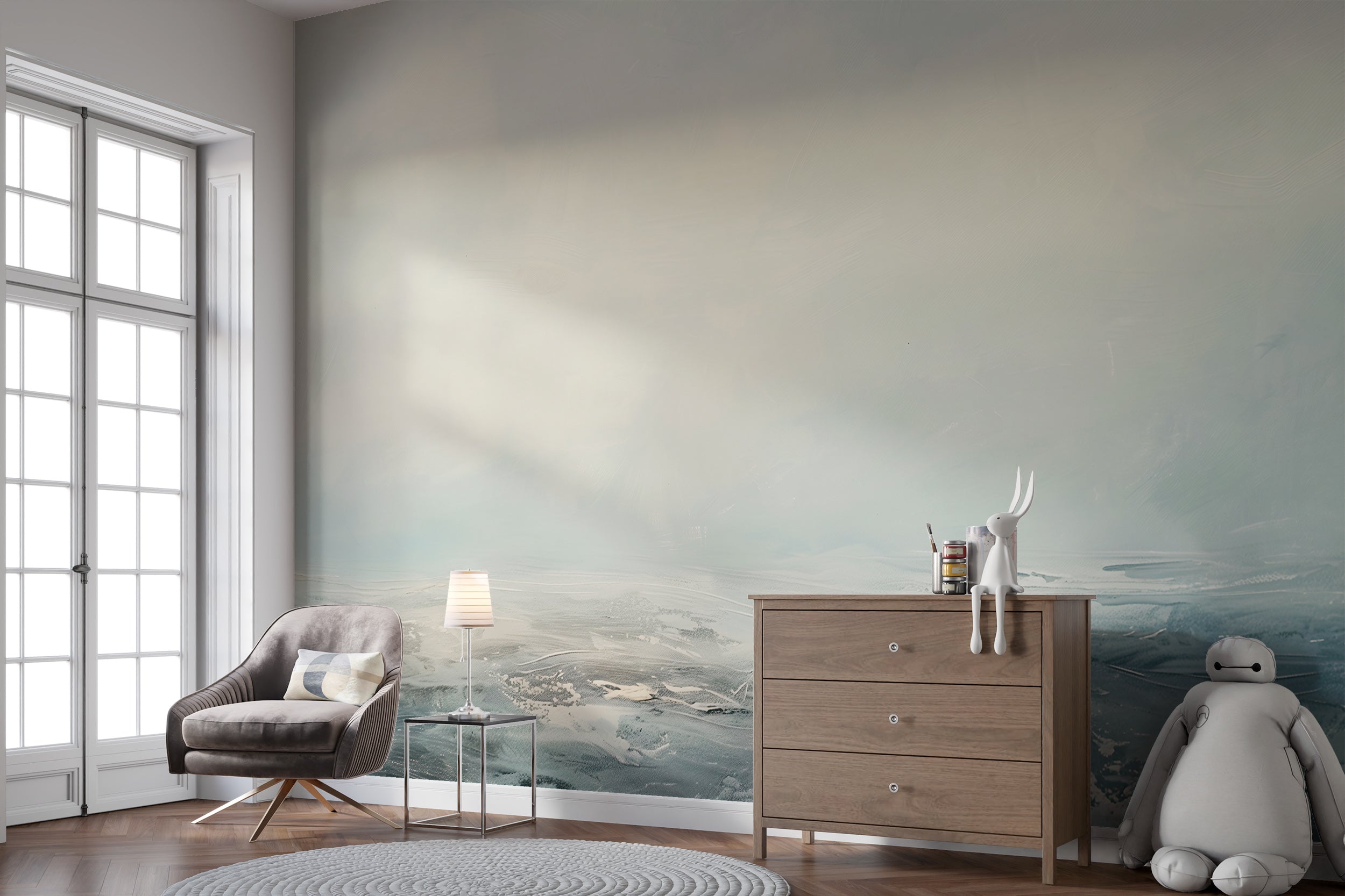 Soft Blue Ocean Mural, Tumbling Waves Ocean Wallpaper, Peel and Stick Abstract Sea Wall Decor, Removable Sea Oil Painting Accent Wall Mural