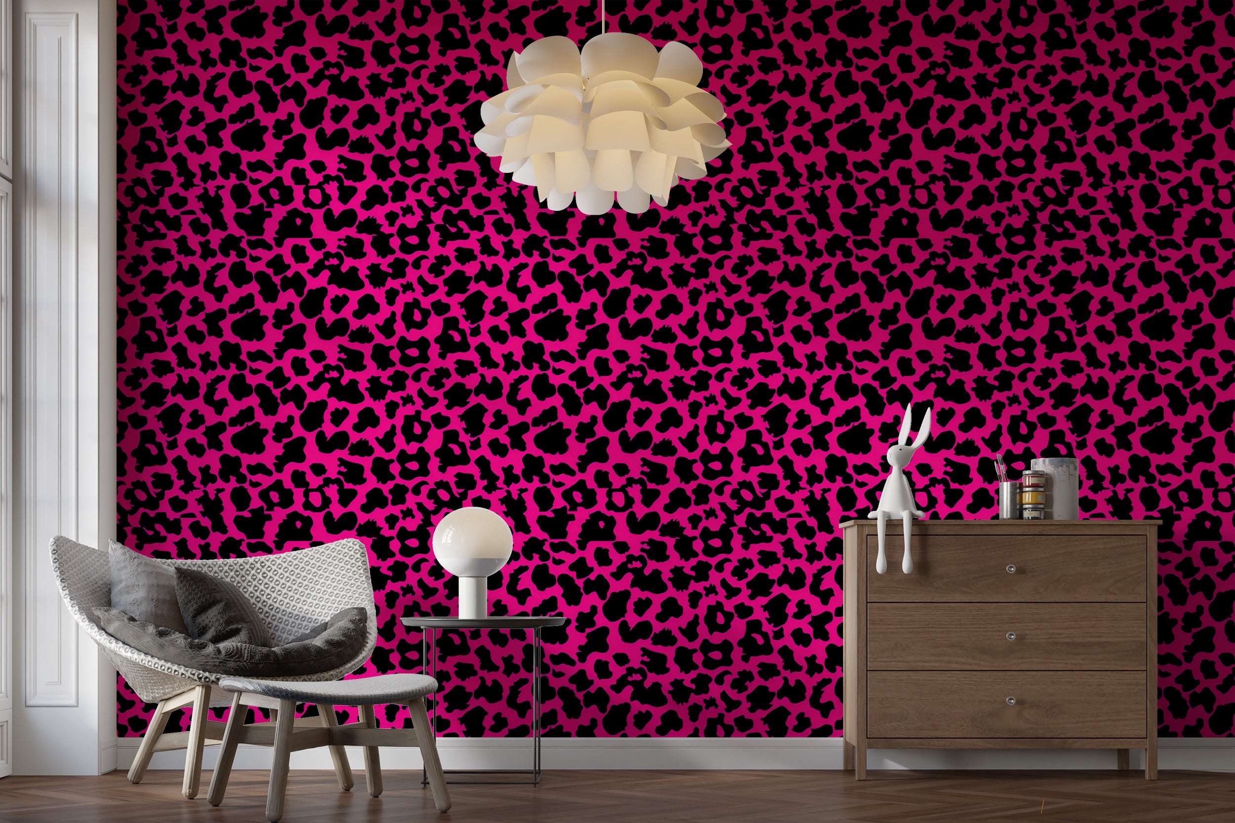 Playful pink leopard pattern wall art