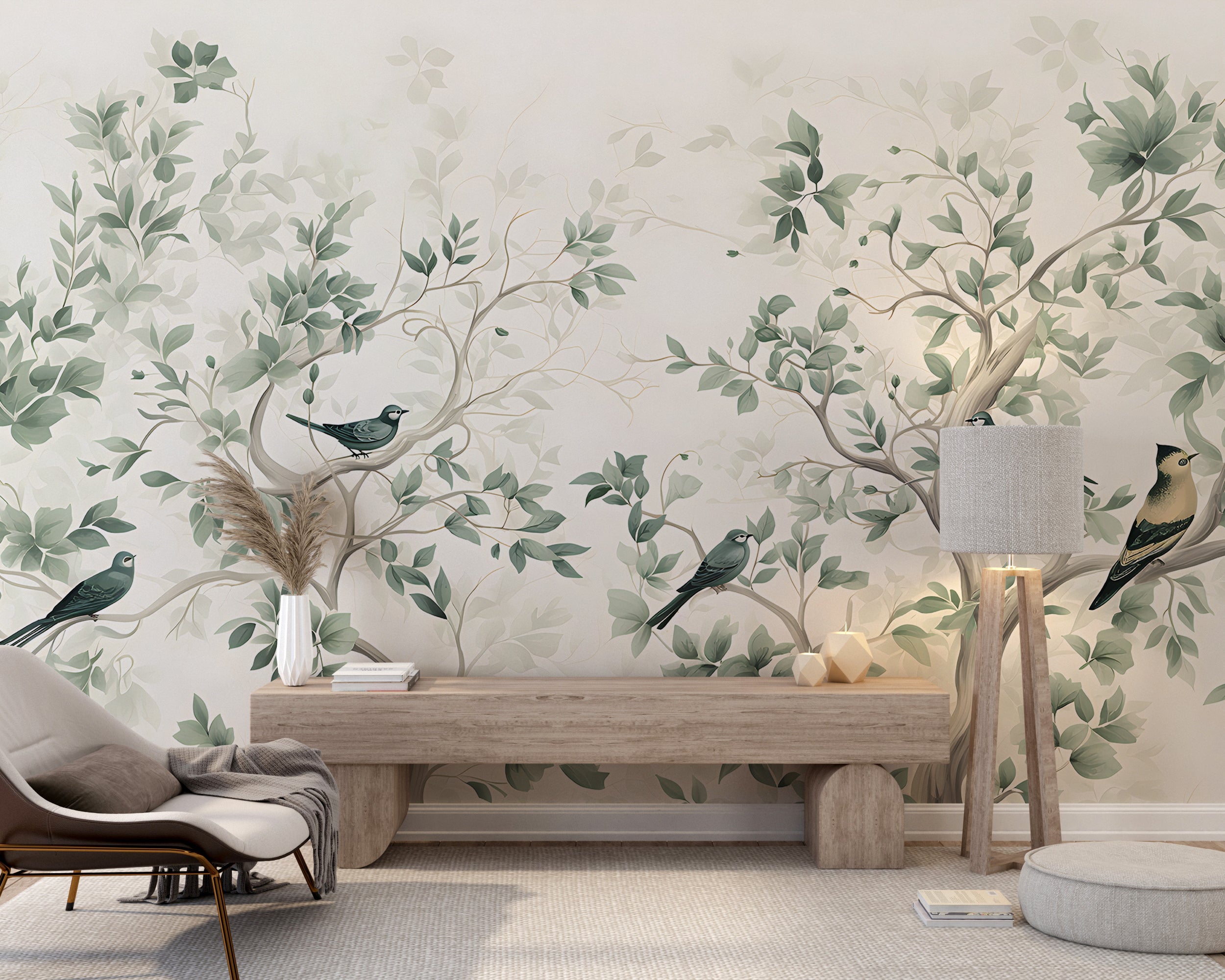 Elegant Tree and Birds Wallpaper