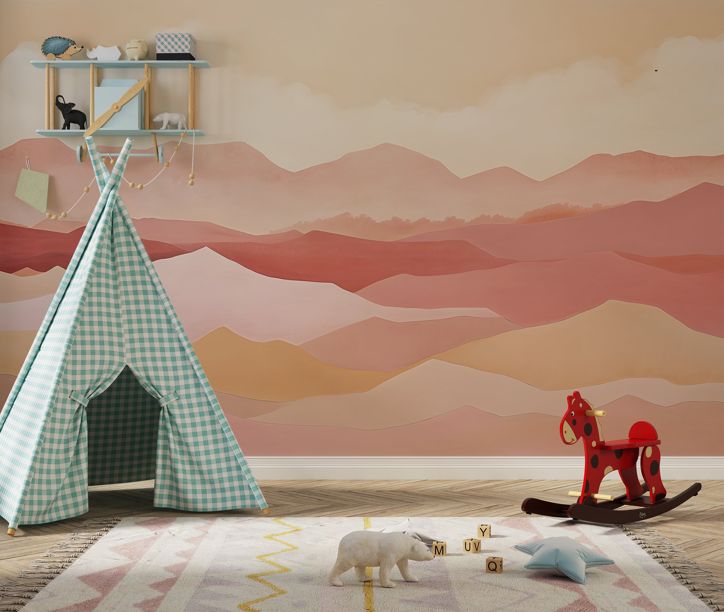 Boho Minimalist Mountain Landscape Mural