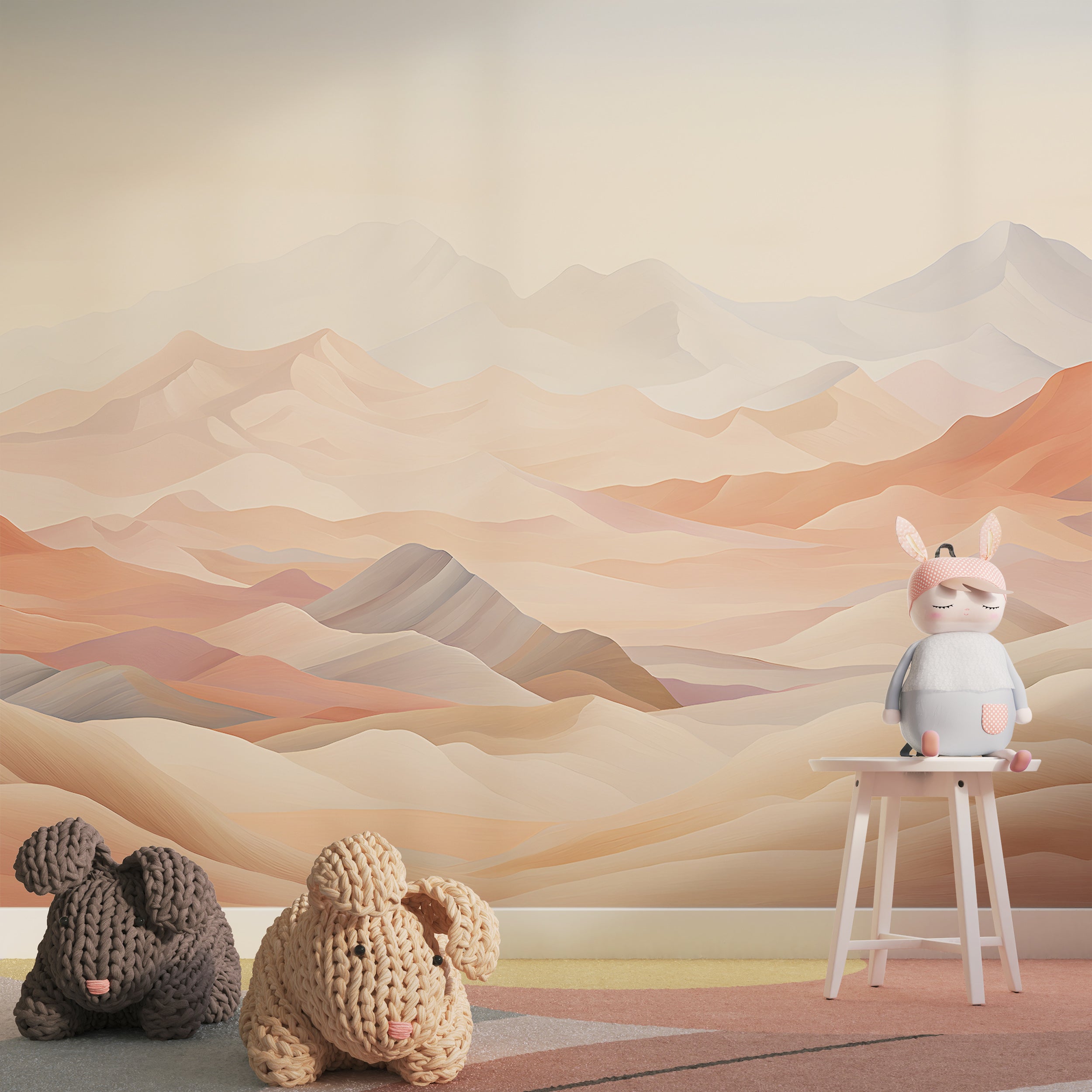 Watercolor Pink Mountains Nursery Wallpaper
