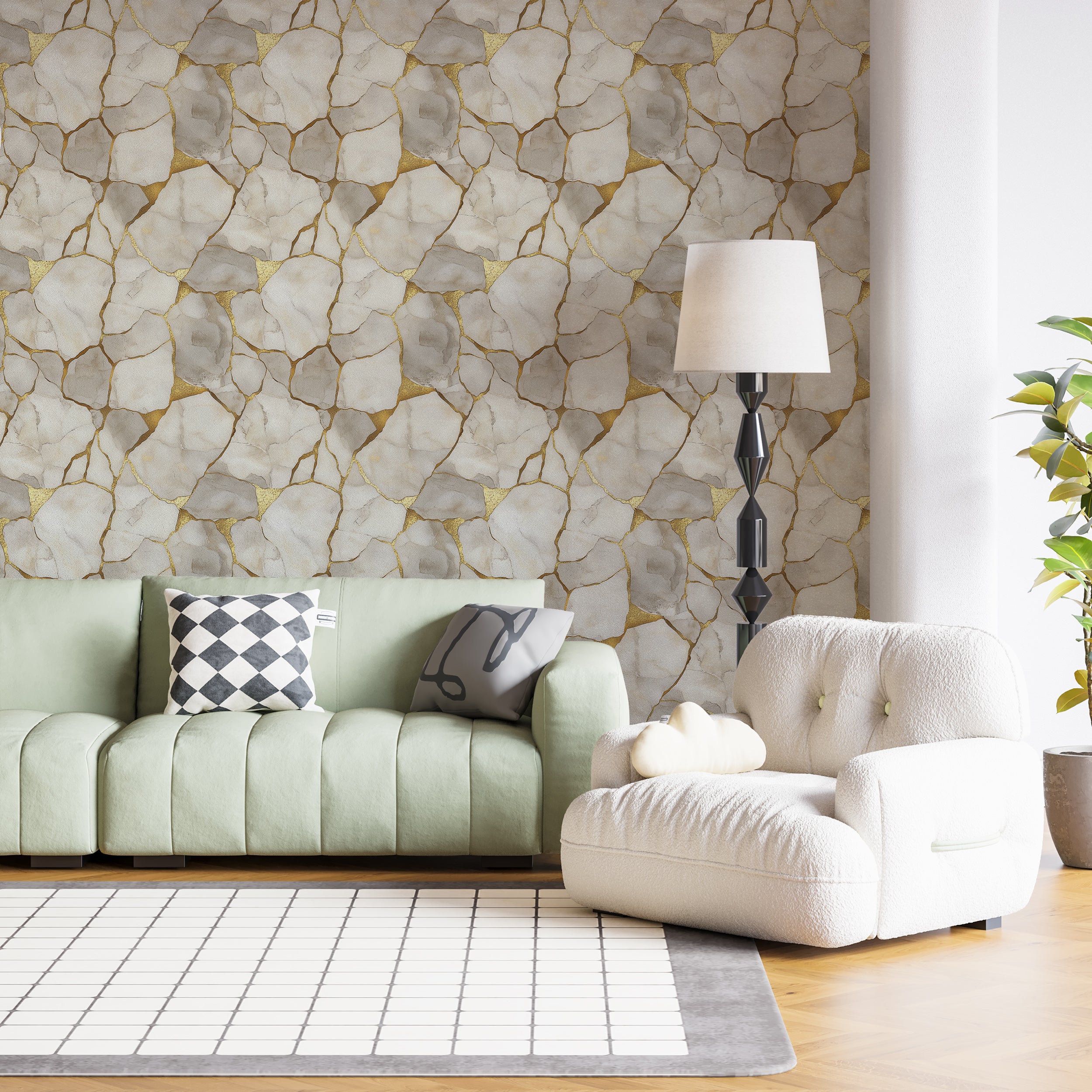 Peel and stick luxury wallpaper with light marble design
Marble and gold foil wallpaper for chic wall decor