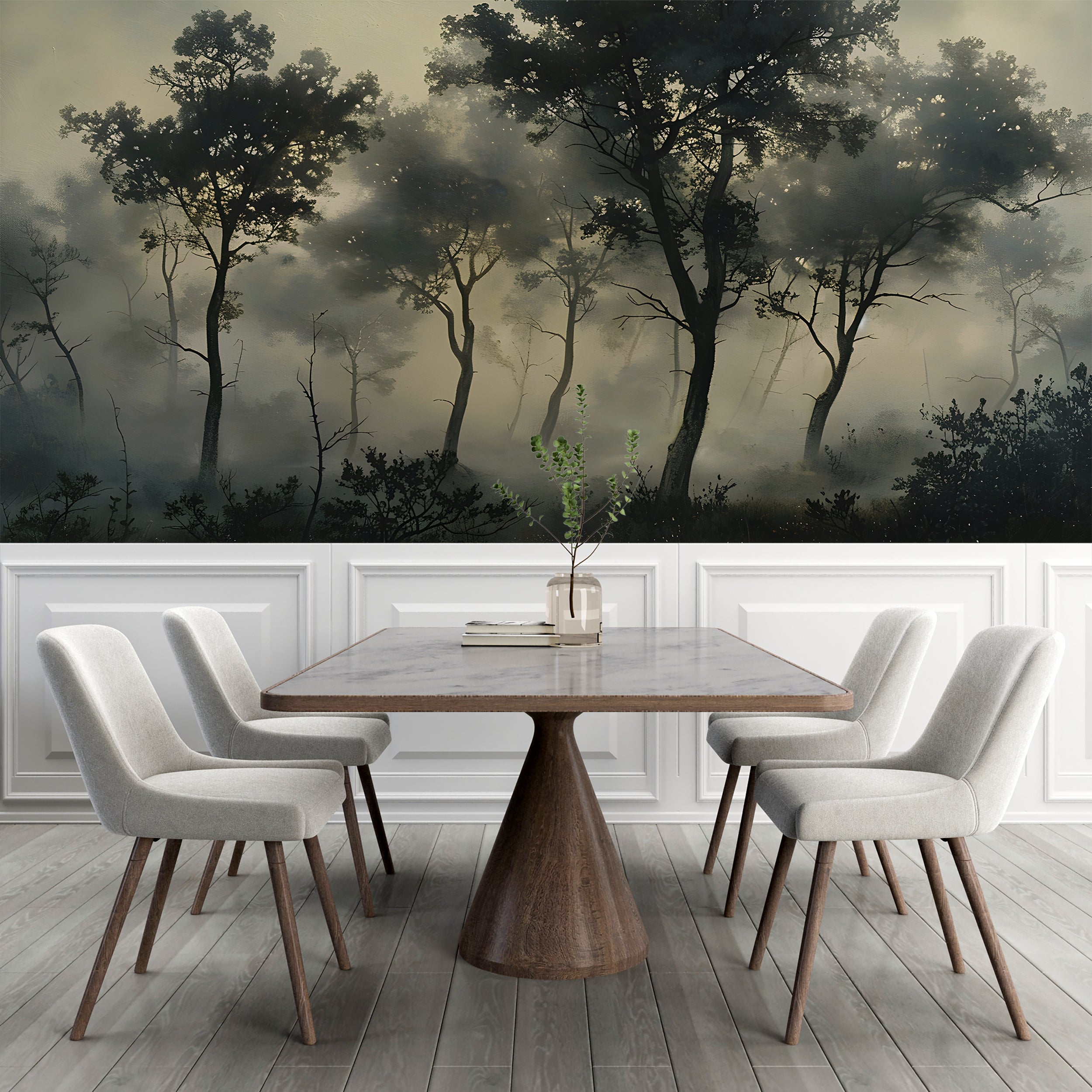 Classic dark foggy forest wall decal