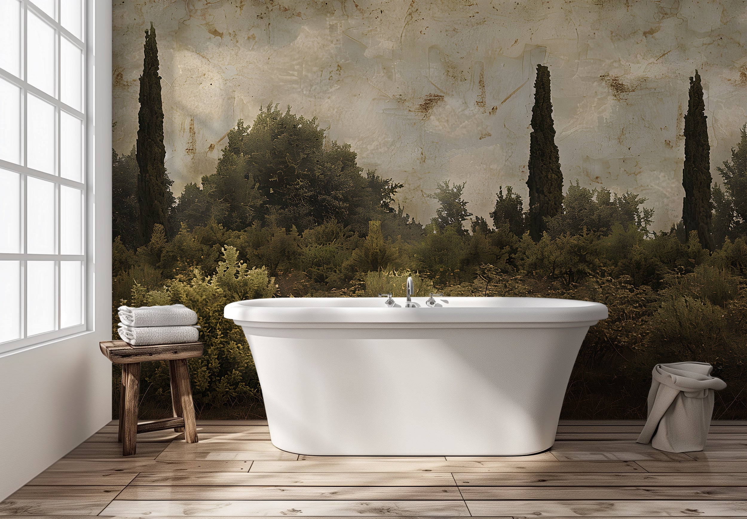 Antique bushes and trees wall mural Scenic wall art with classic decor