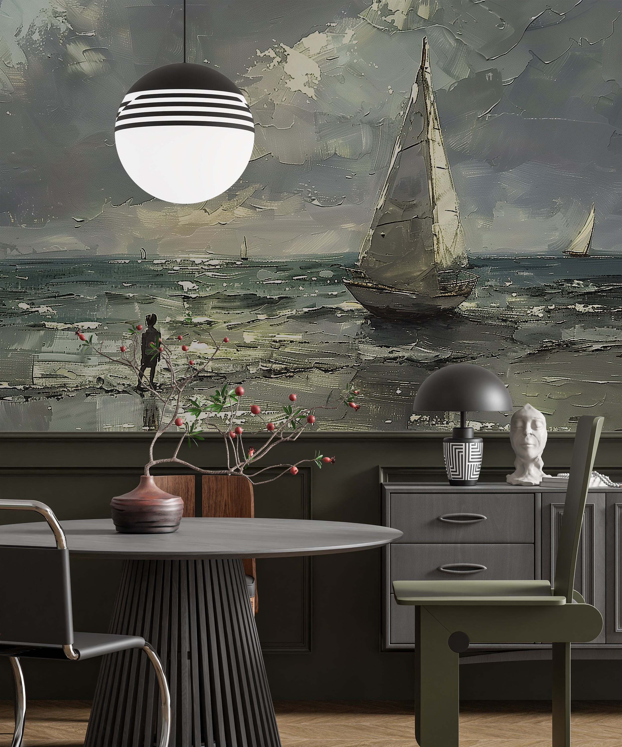 Nautical art sailboat oil painting wallpaper