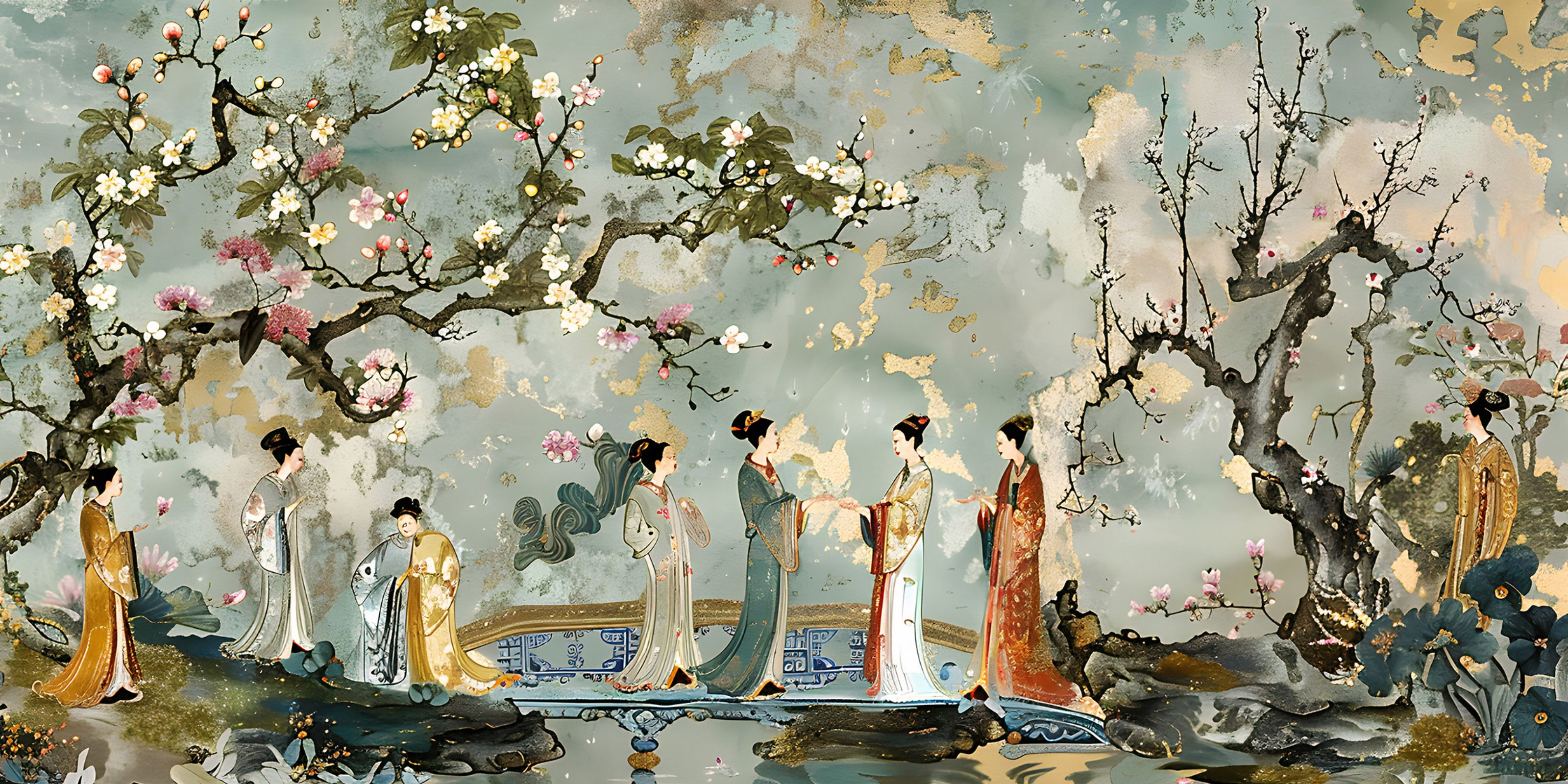 Chinoiserie collections of peel and stick removable Japanese wallpapers and murals