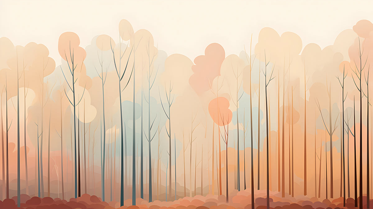 Watercolor Forest Mural - Peach Color Wallpaper
