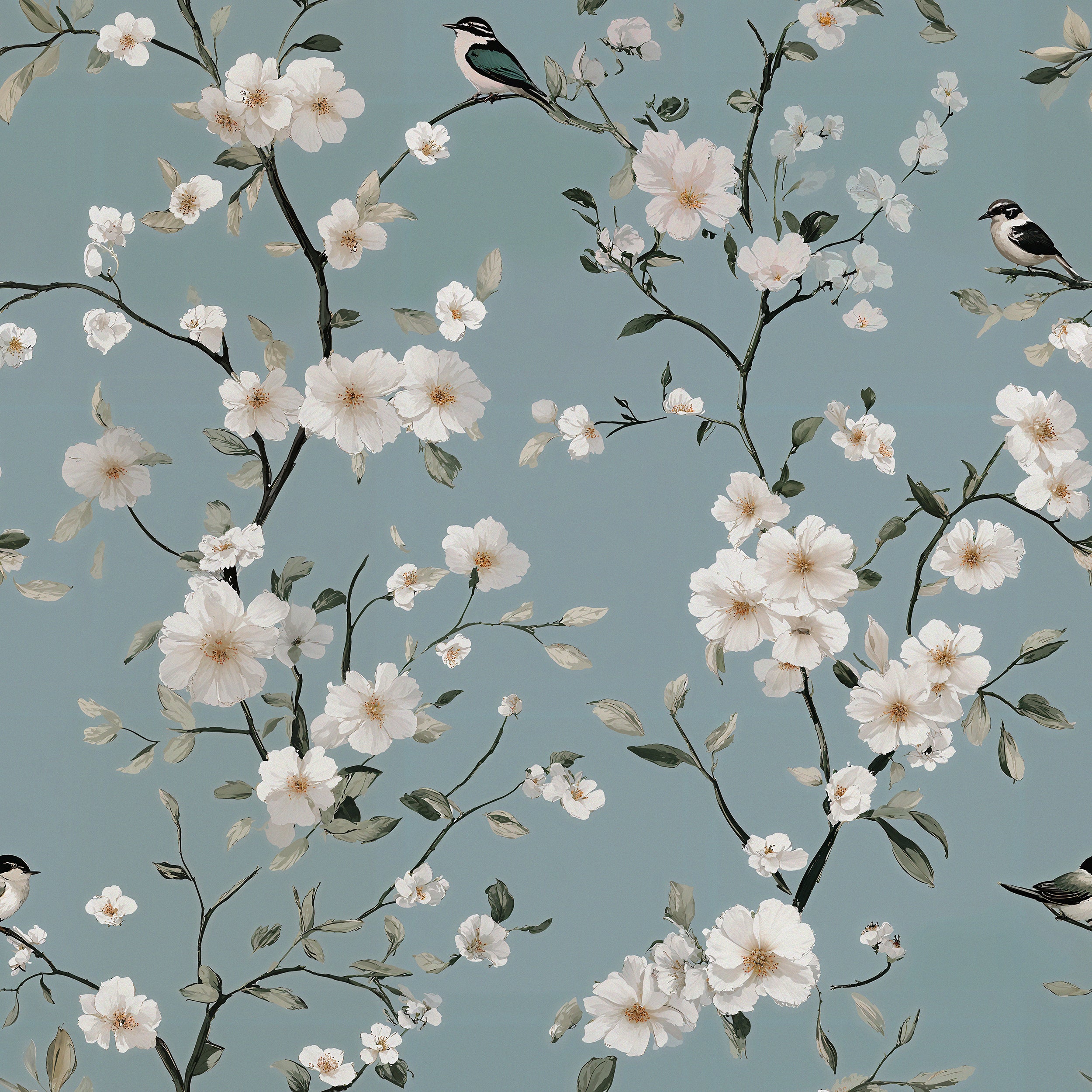 Peel and stick birds and flowers wallpaper
Elegant blue botanical mural