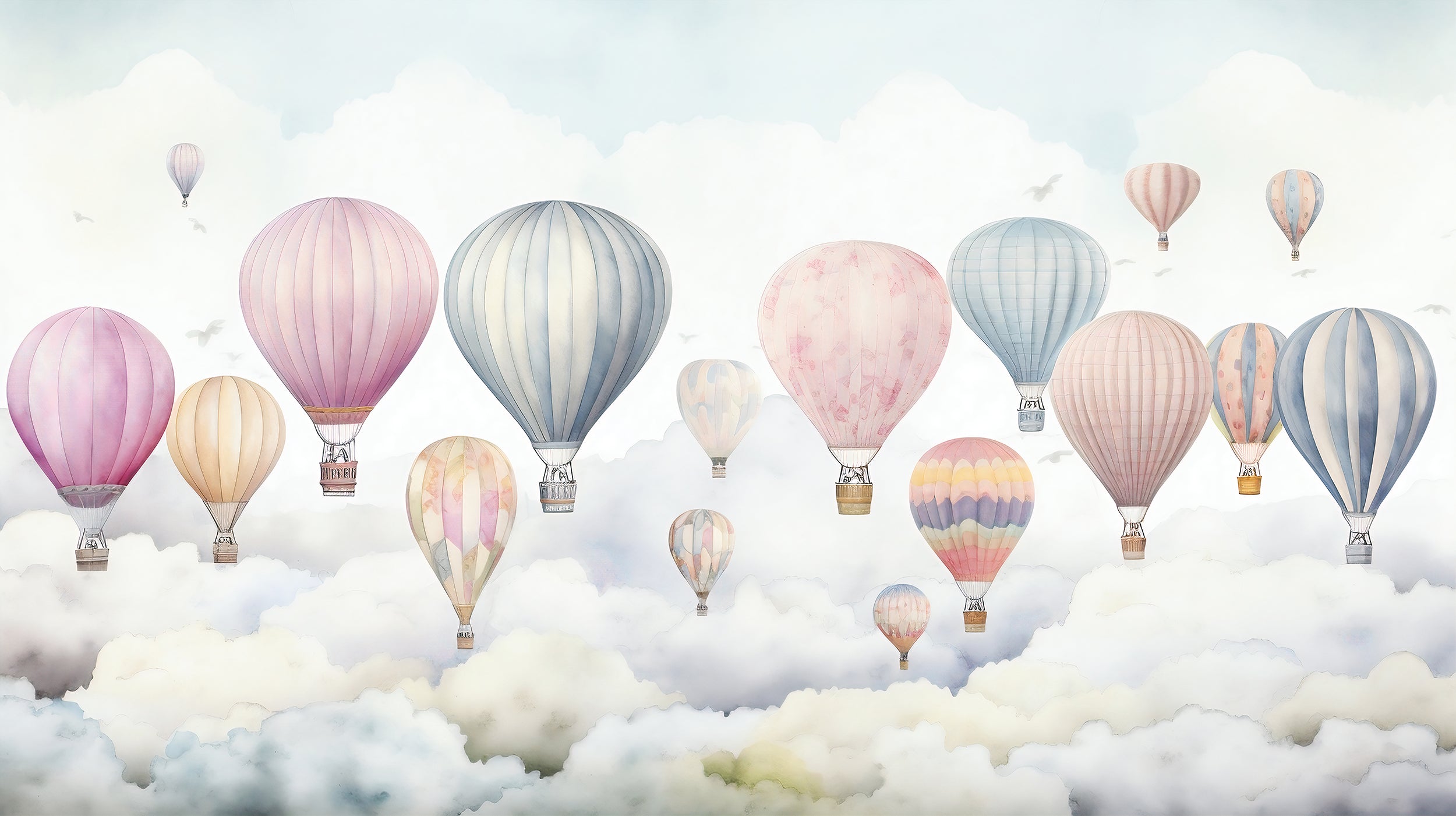 Colorful Balloons Drifting Among Clouds Wall Art