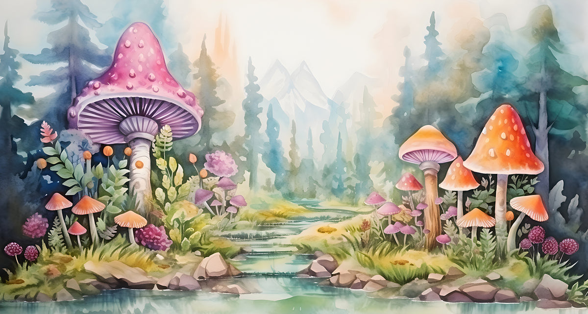 Watercolor Mushrooms Mural - Fairy Forest Wallpaper