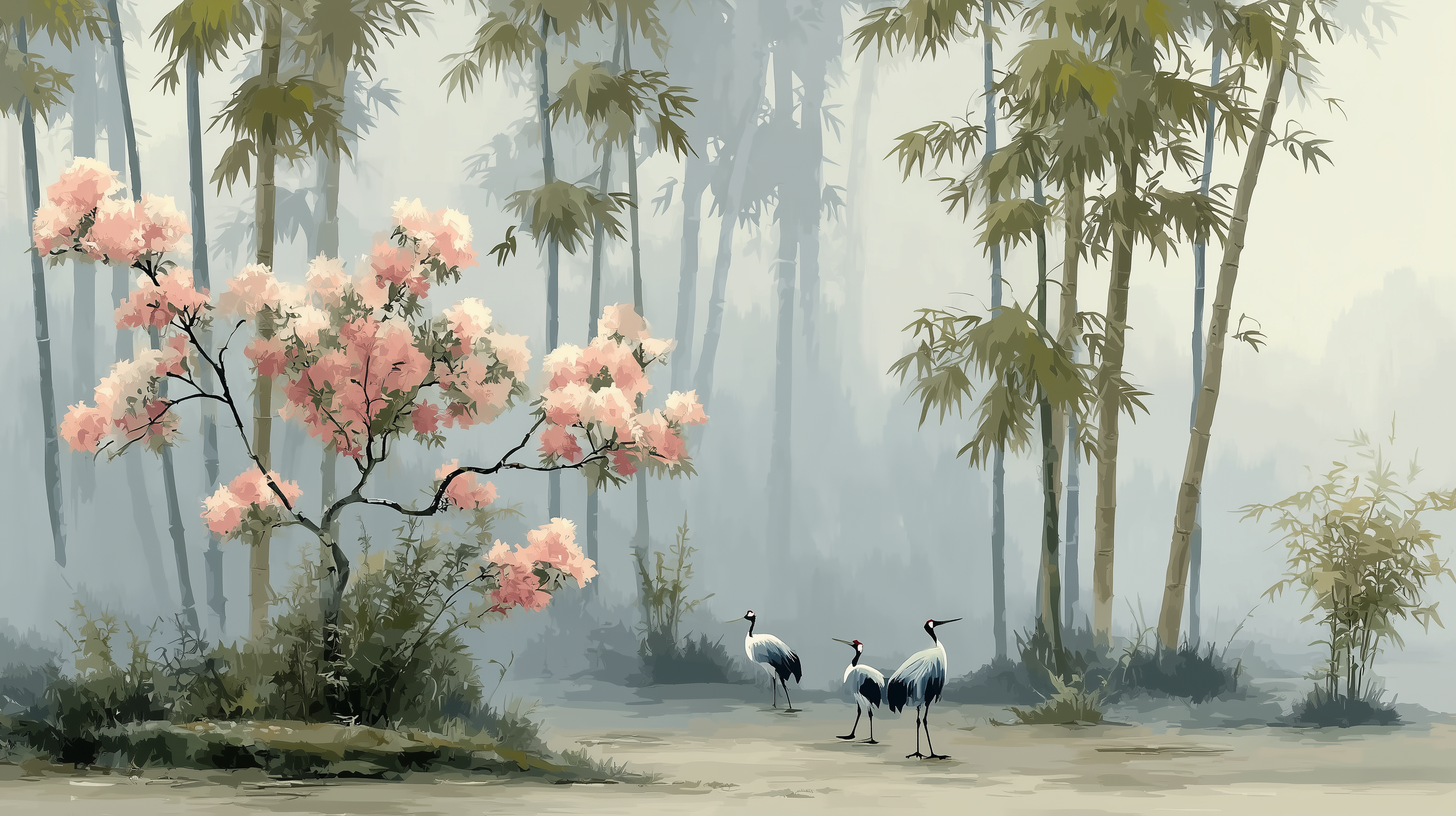Peel and stick bamboo nature wallpaper

Traditional cranes and blossom wall decor