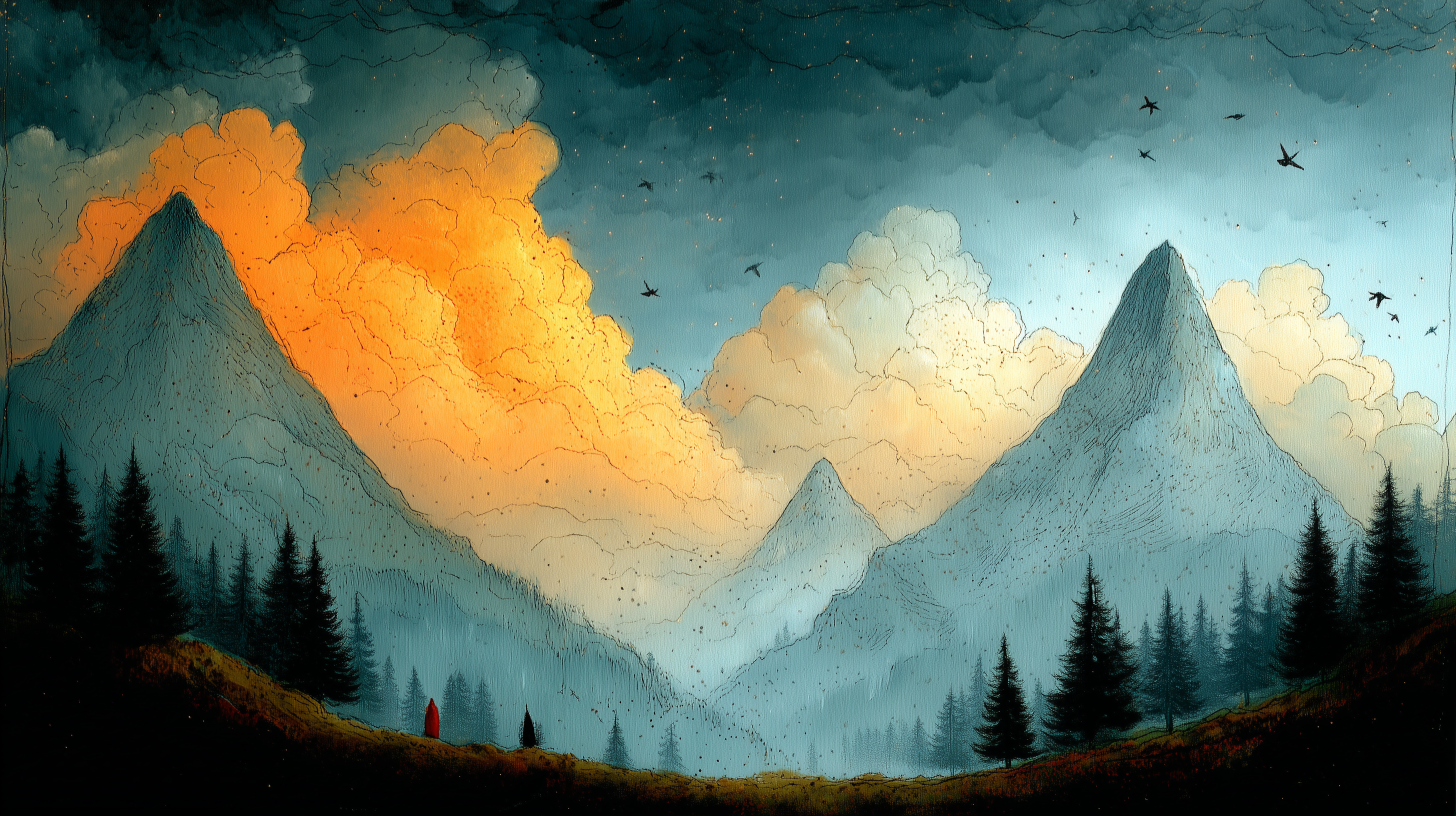 Peel and stick scenic landscape mural

Charcoal toned mountain wall decor