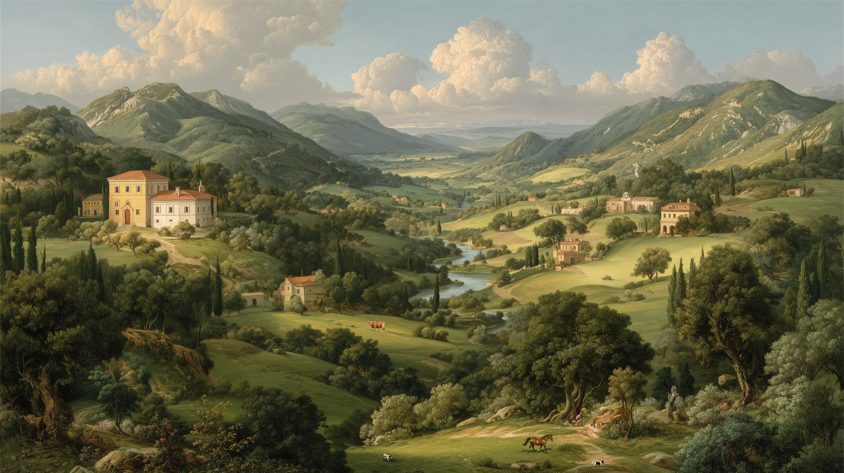 Oil painting style scenic landscape wallpaper

Italian villa and valley peel and stick mural