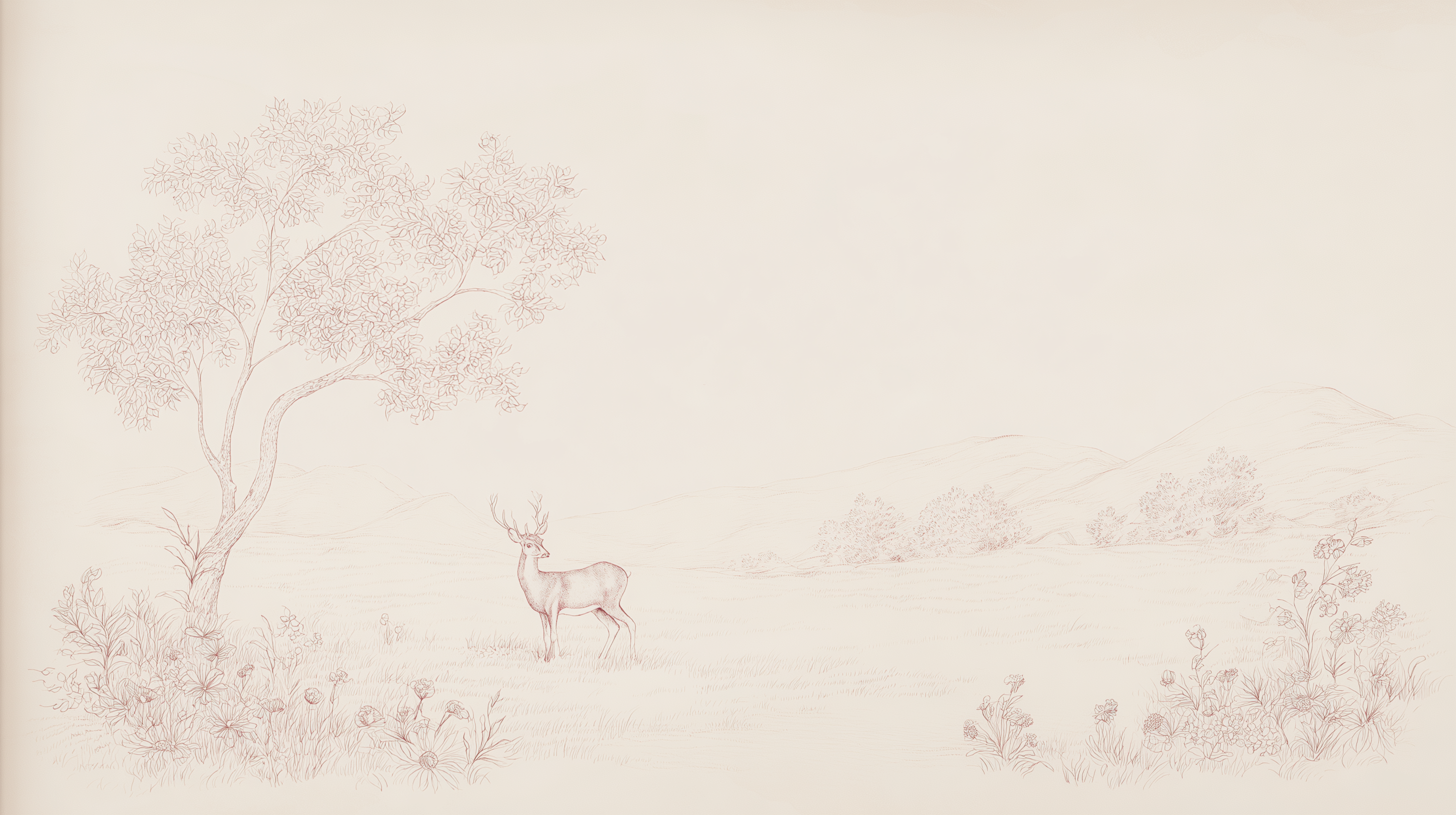 Soft rose sketch mural for nursery

Beige backdrop with minimalist wildlife