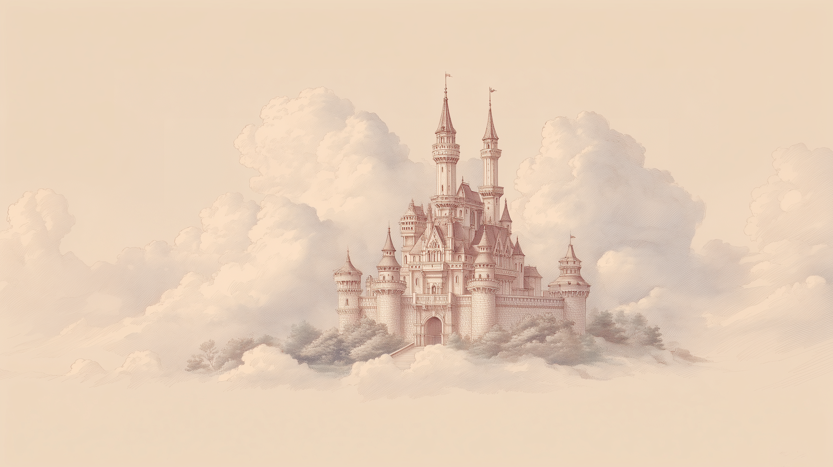 dreamy sky scene with fantasy castle

beige and pink royal palace wall art