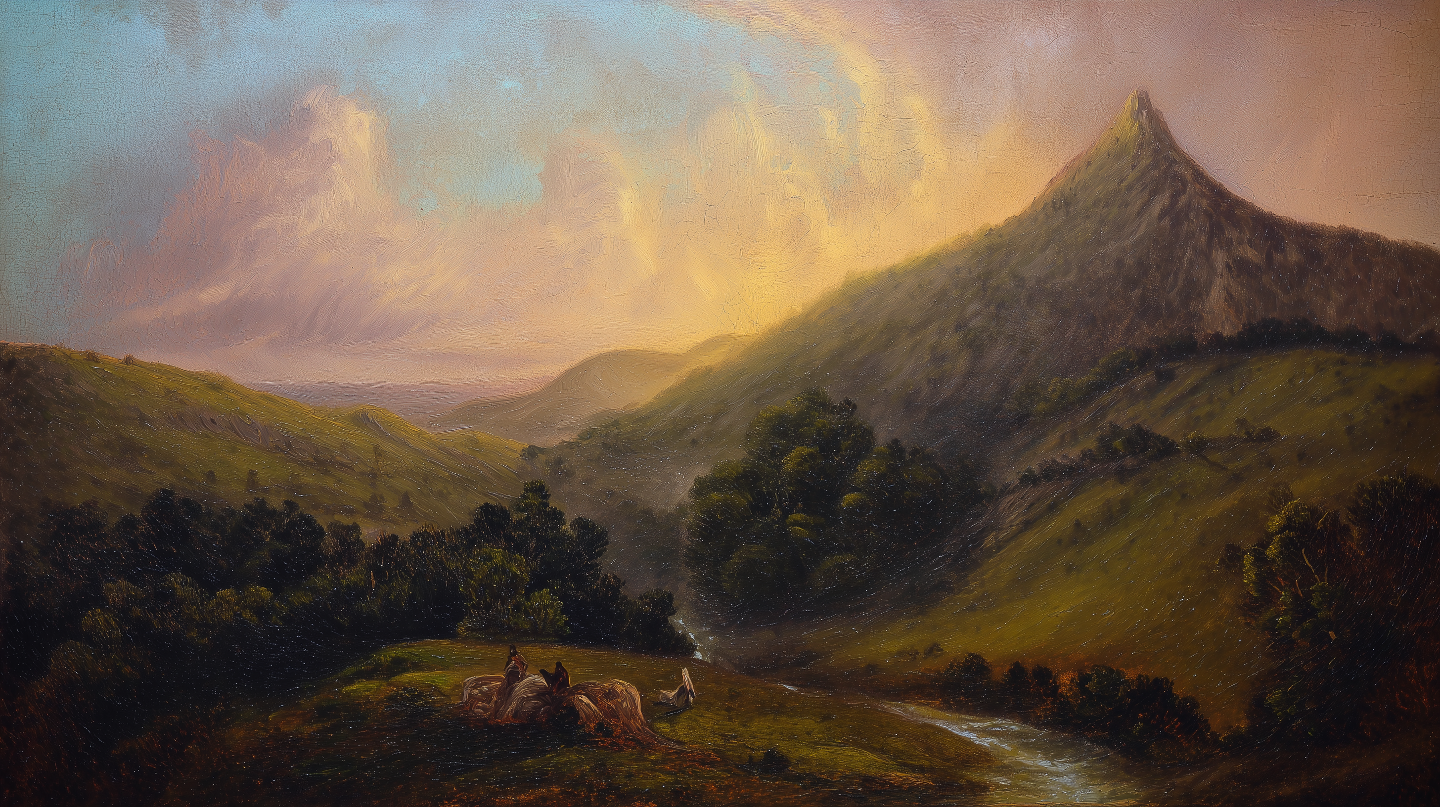 Evening valley scene mural with golden sky

Traditional sunset landscape wall design
