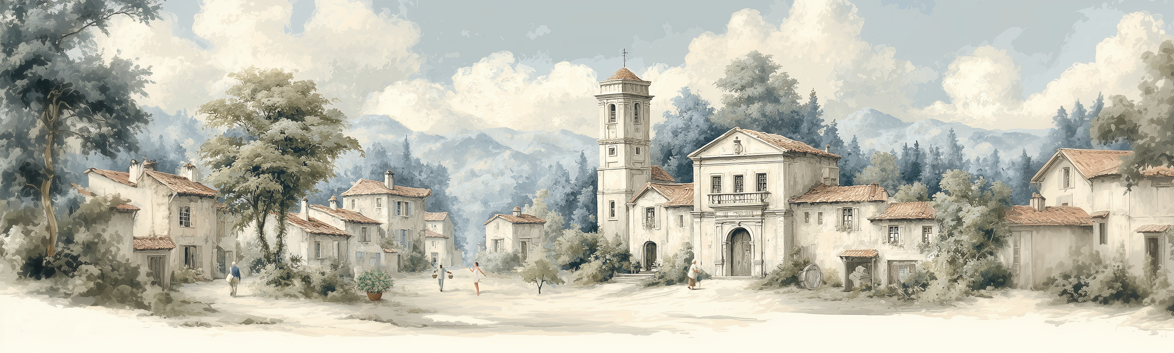 Warm beige and blue wall mural

European countryside wall art mural