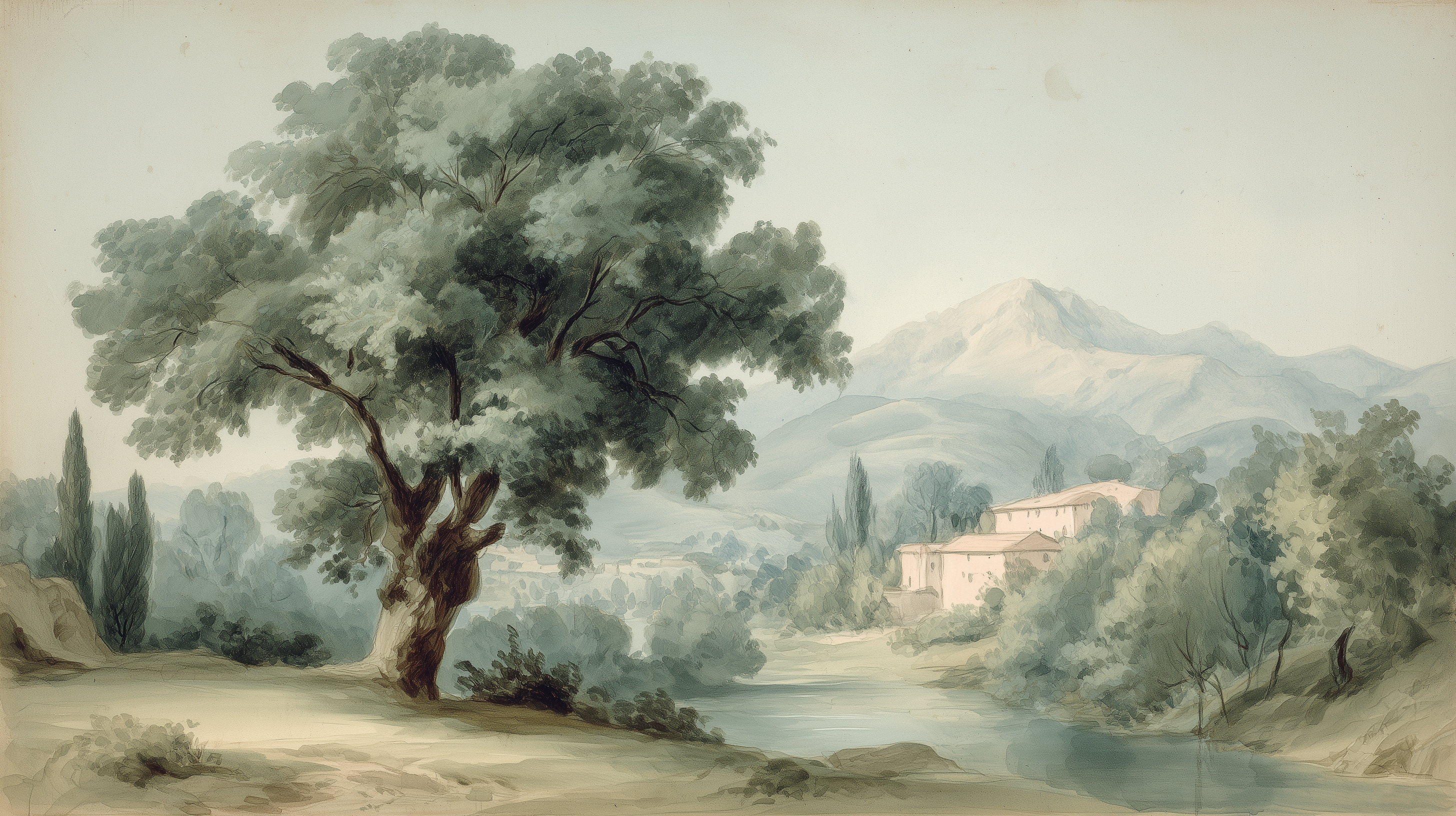 Hand painted rural scene wallpaper

Large tree landscape mural