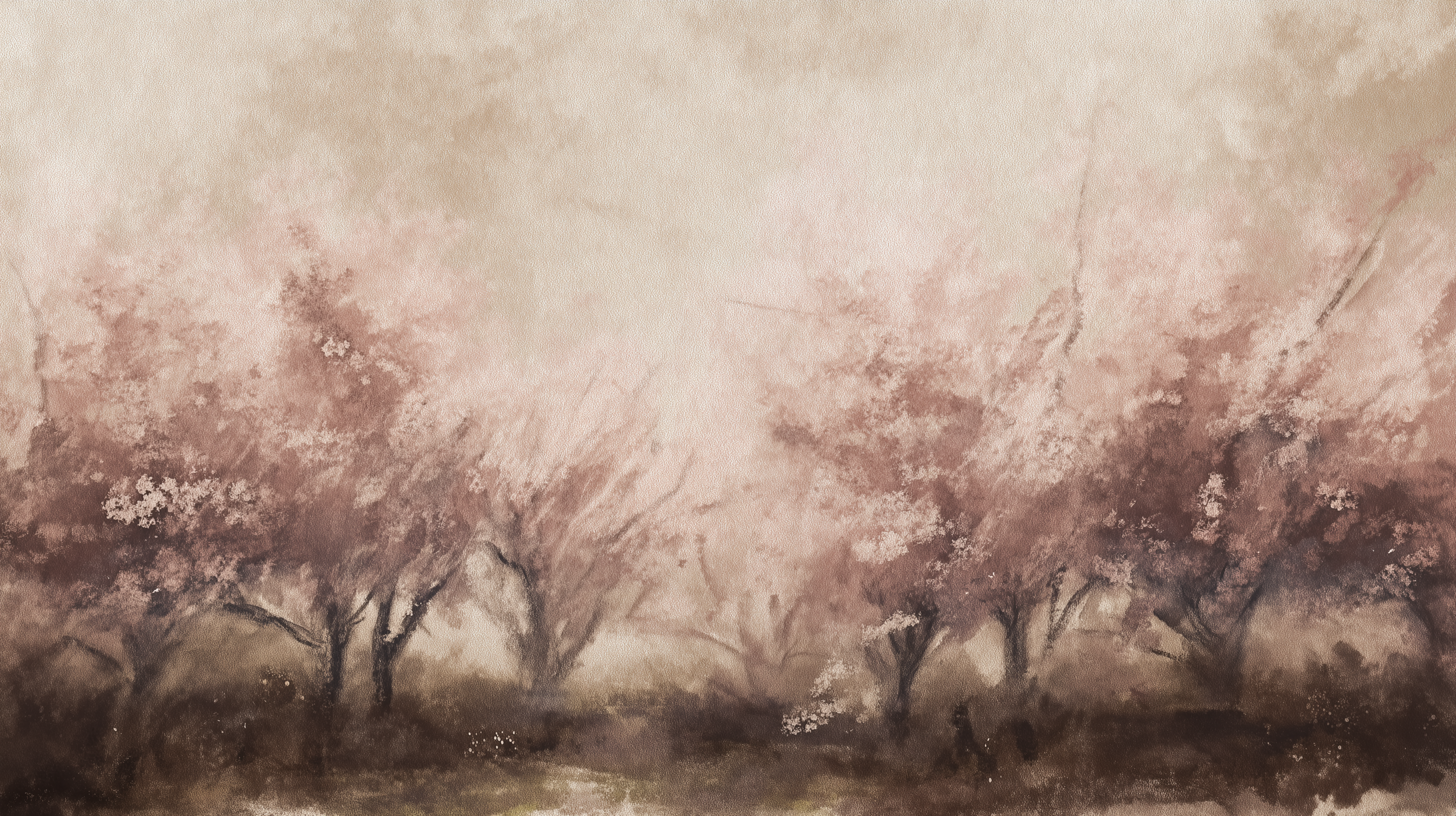 beige background with floral mural
blush spring forest wall art