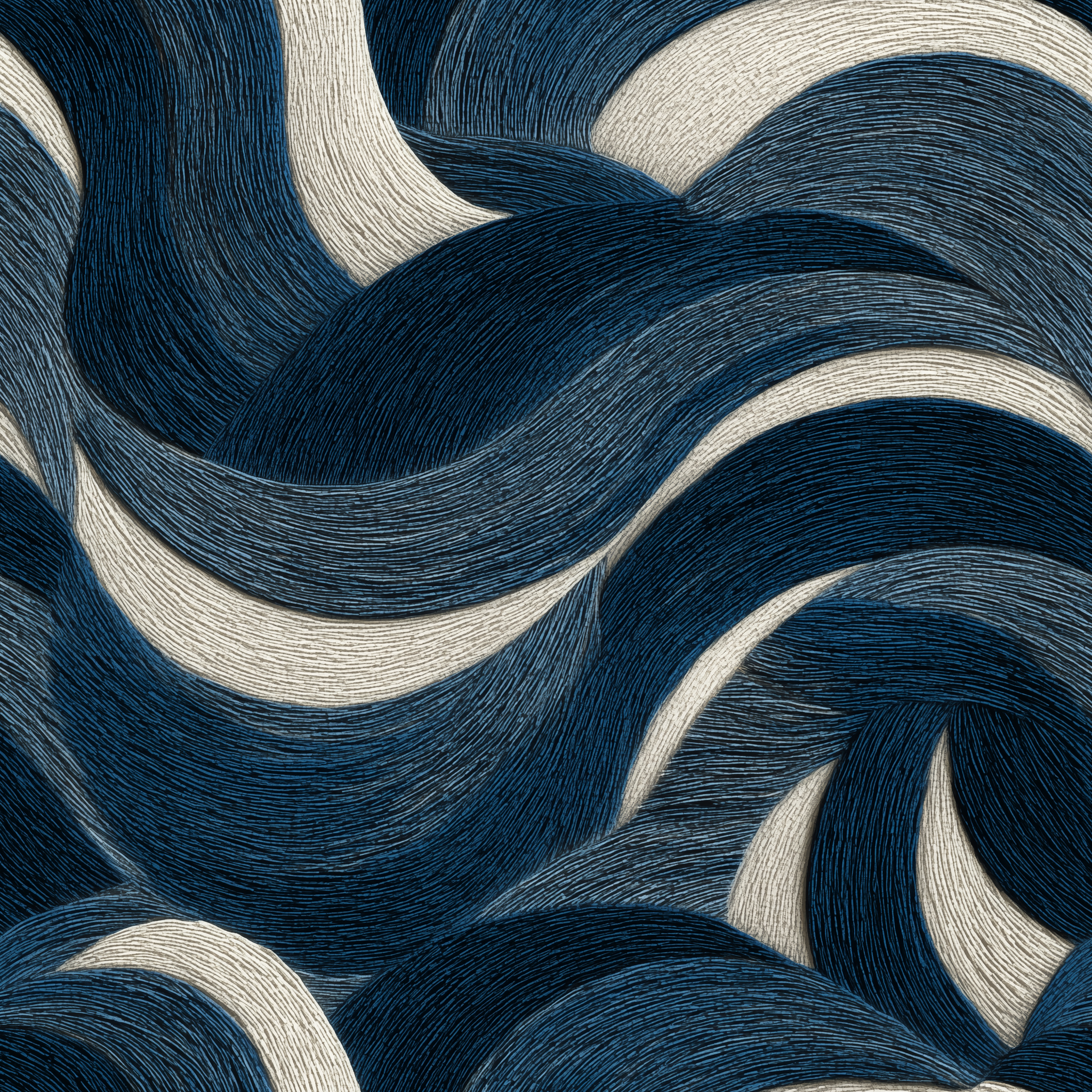 Artistic textured wave design wallpaper

Flowing line wallpaper with navy brush strokes