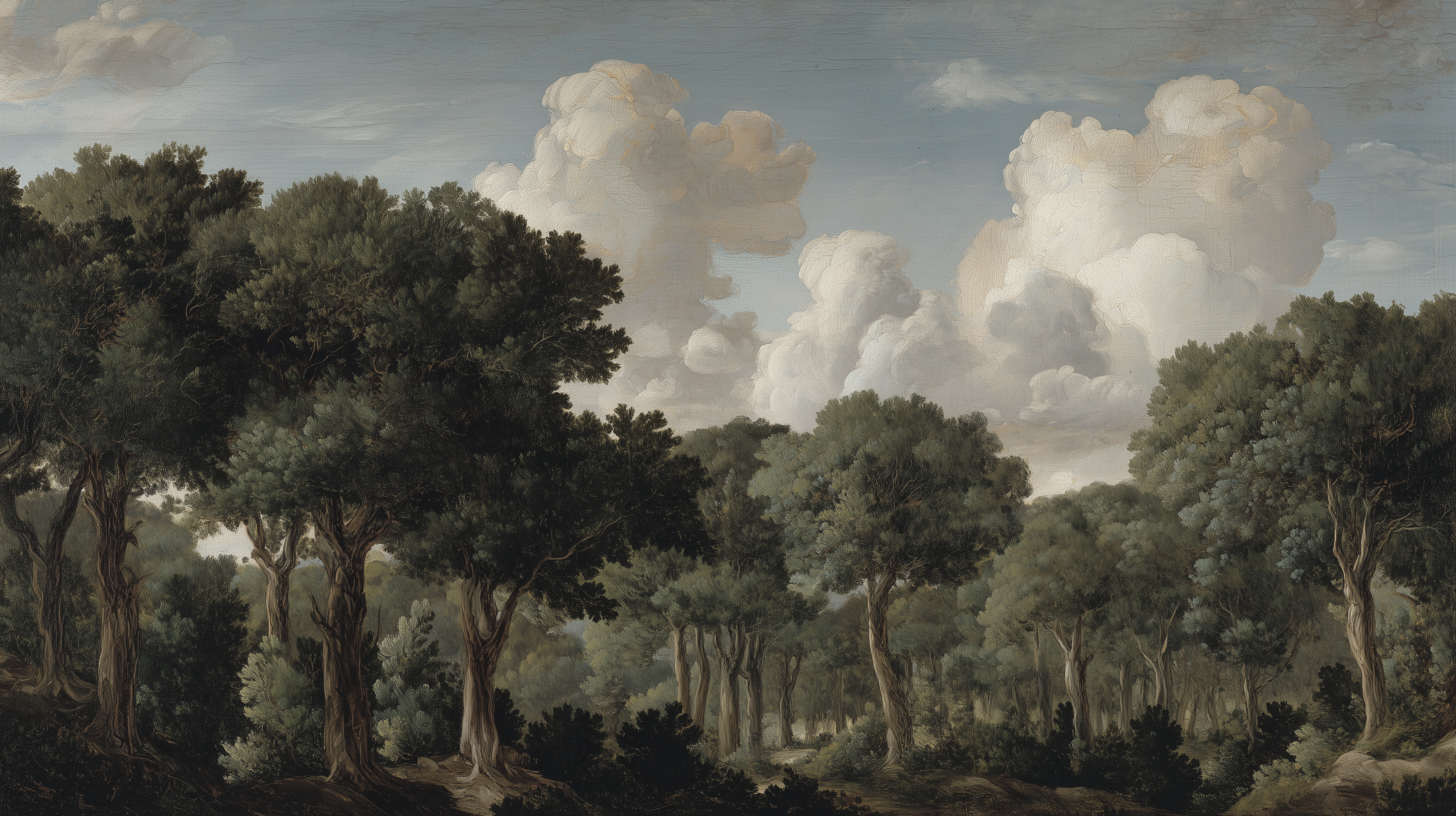 classic nature mural panoramic forest scene
vintage european forest wall art