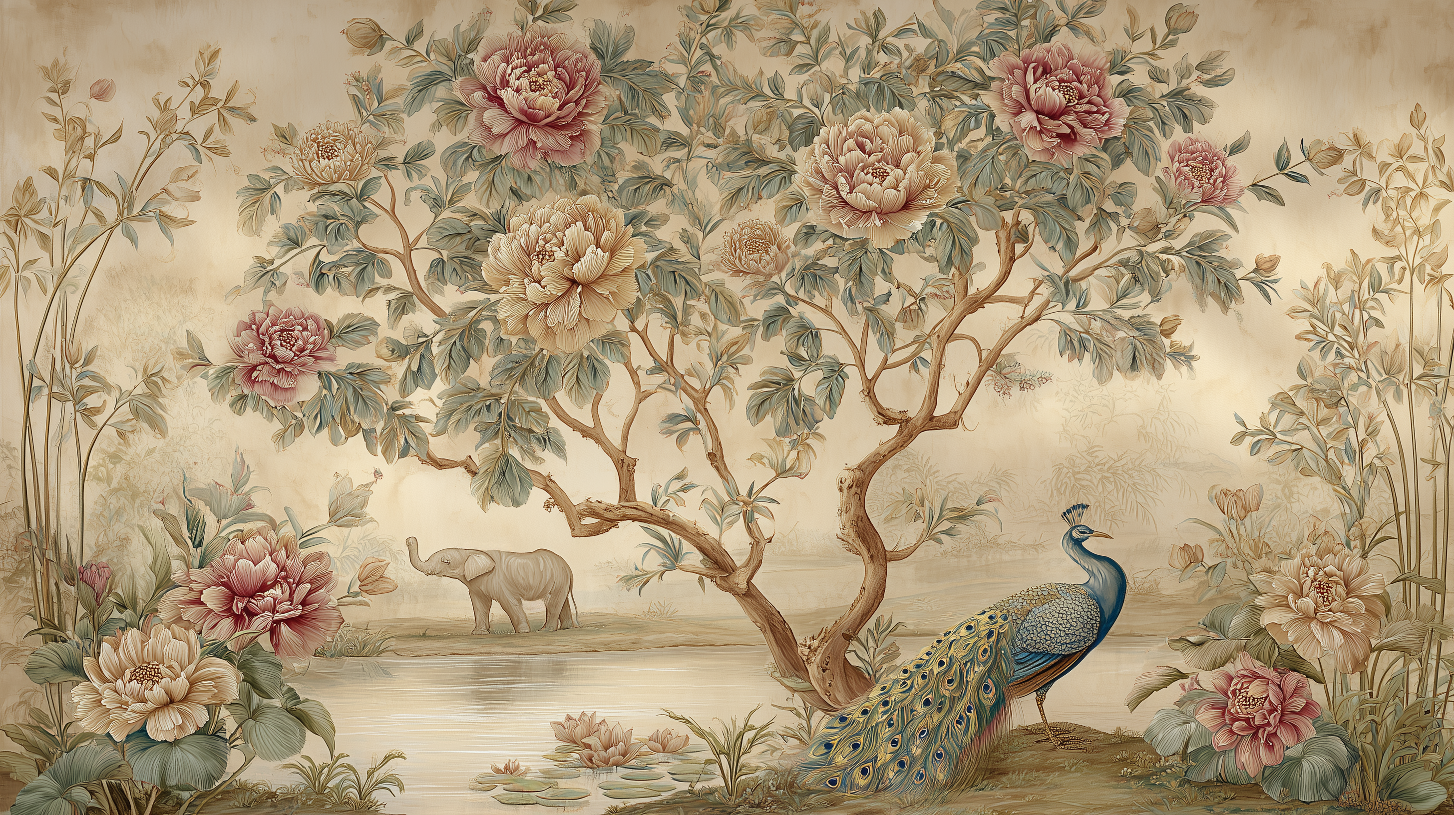 classic nature mural tree and flowers
peacock wall mural vintage style design