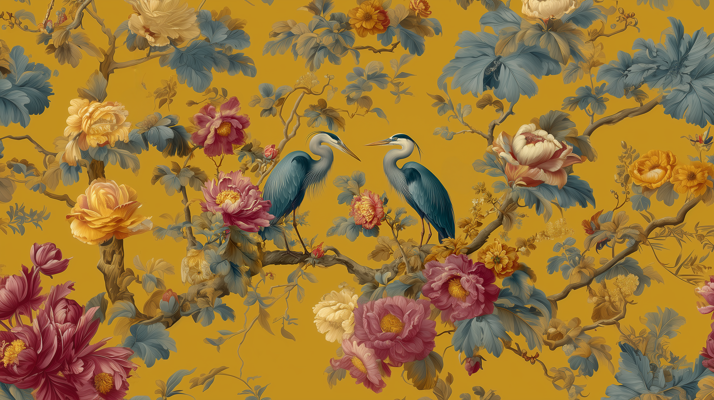 floral bird wall mural golden background
asian garden wallpaper colorful mural