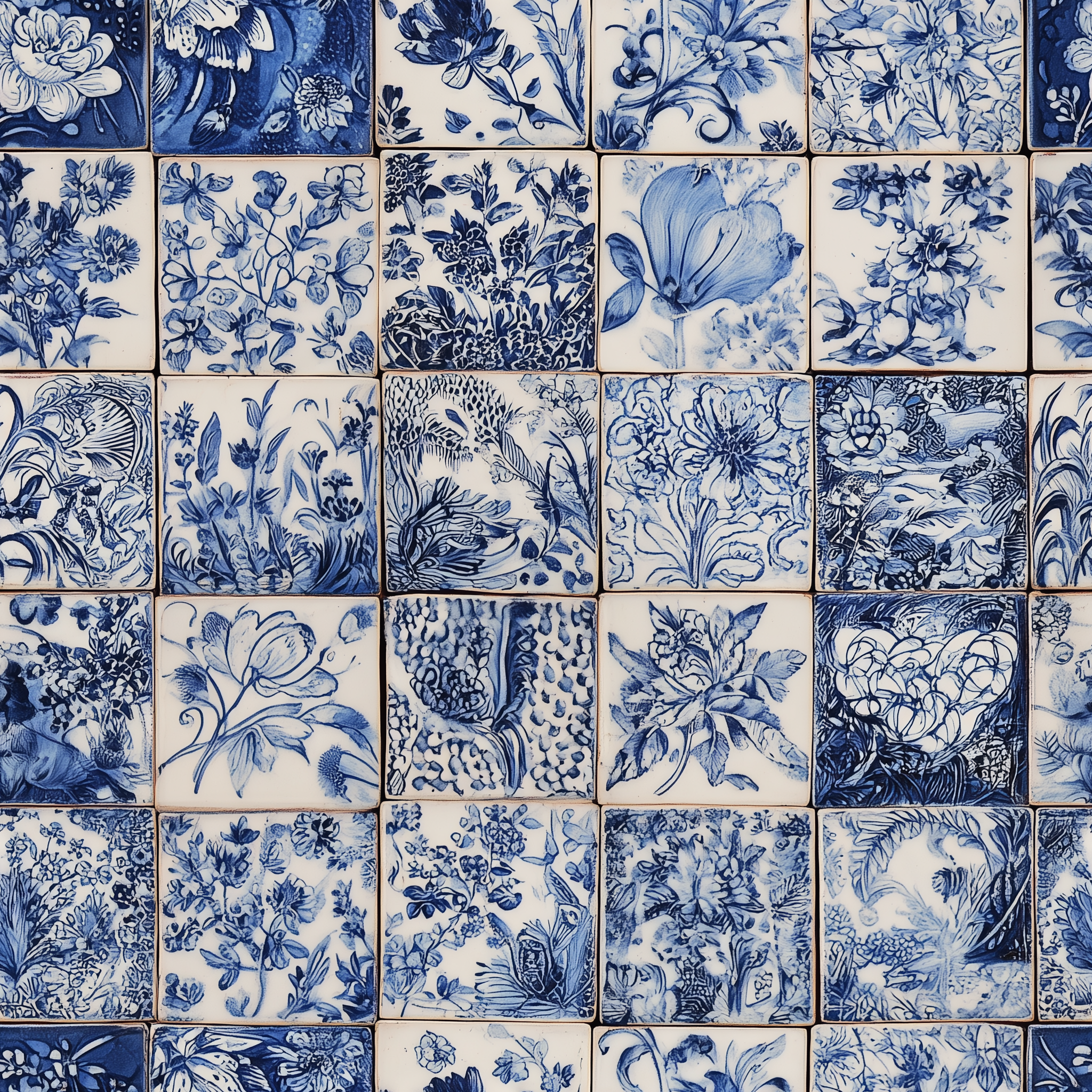 vintage blue tile wallpaper kitchen backsplash look
delft style floral tile wall mural pattern