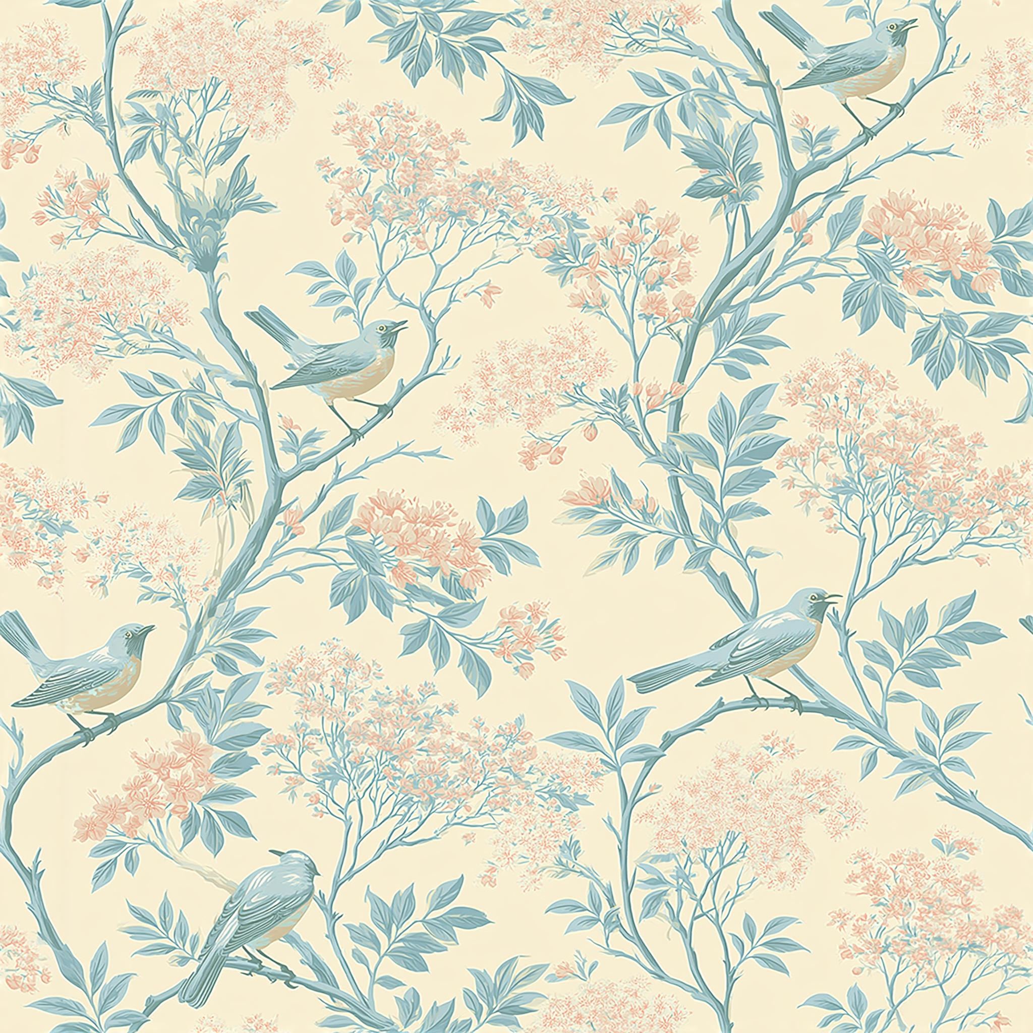 english country wallpaper birds and blossoms
french toile wallpaper blue floral branches