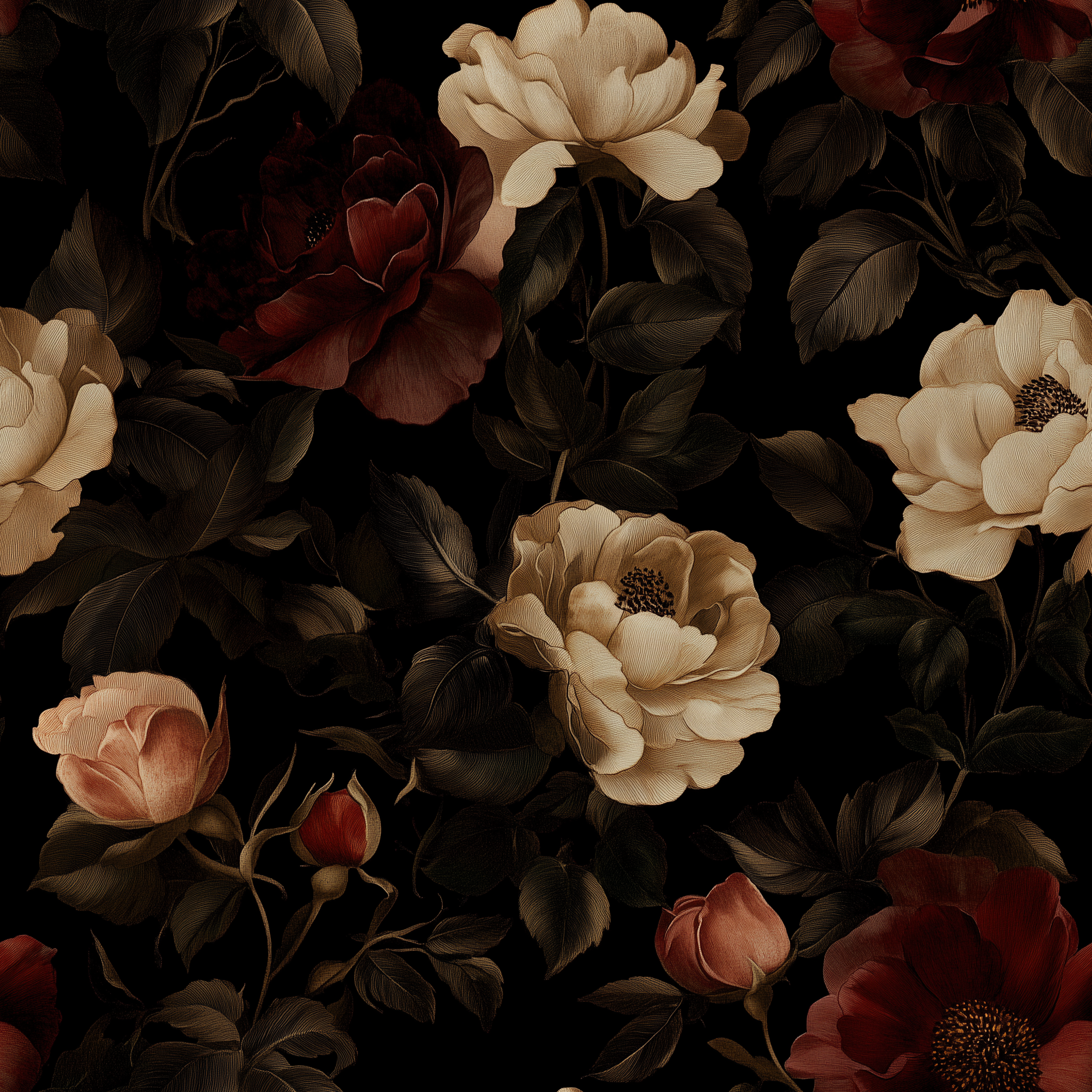 Vintage floral wallpaper with dark botanical design
Easy-to-remove dark floral wallpaper for bedrooms