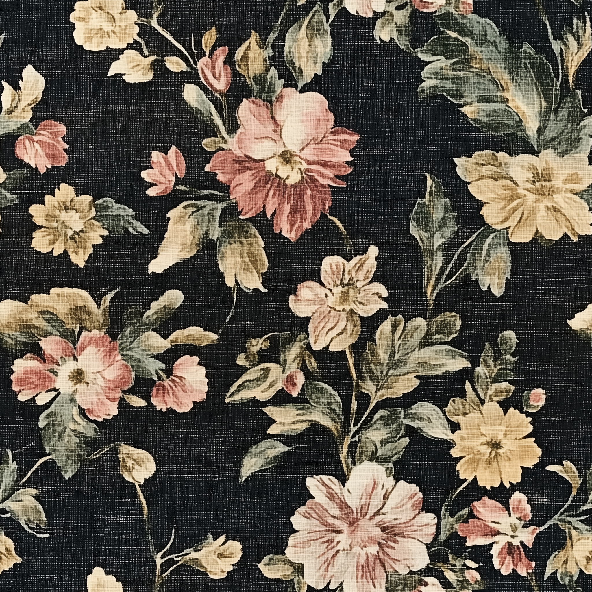 Black linen background wallpaper with vibrant floral design
Vintage dark floral wallpaper for living rooms and bedrooms